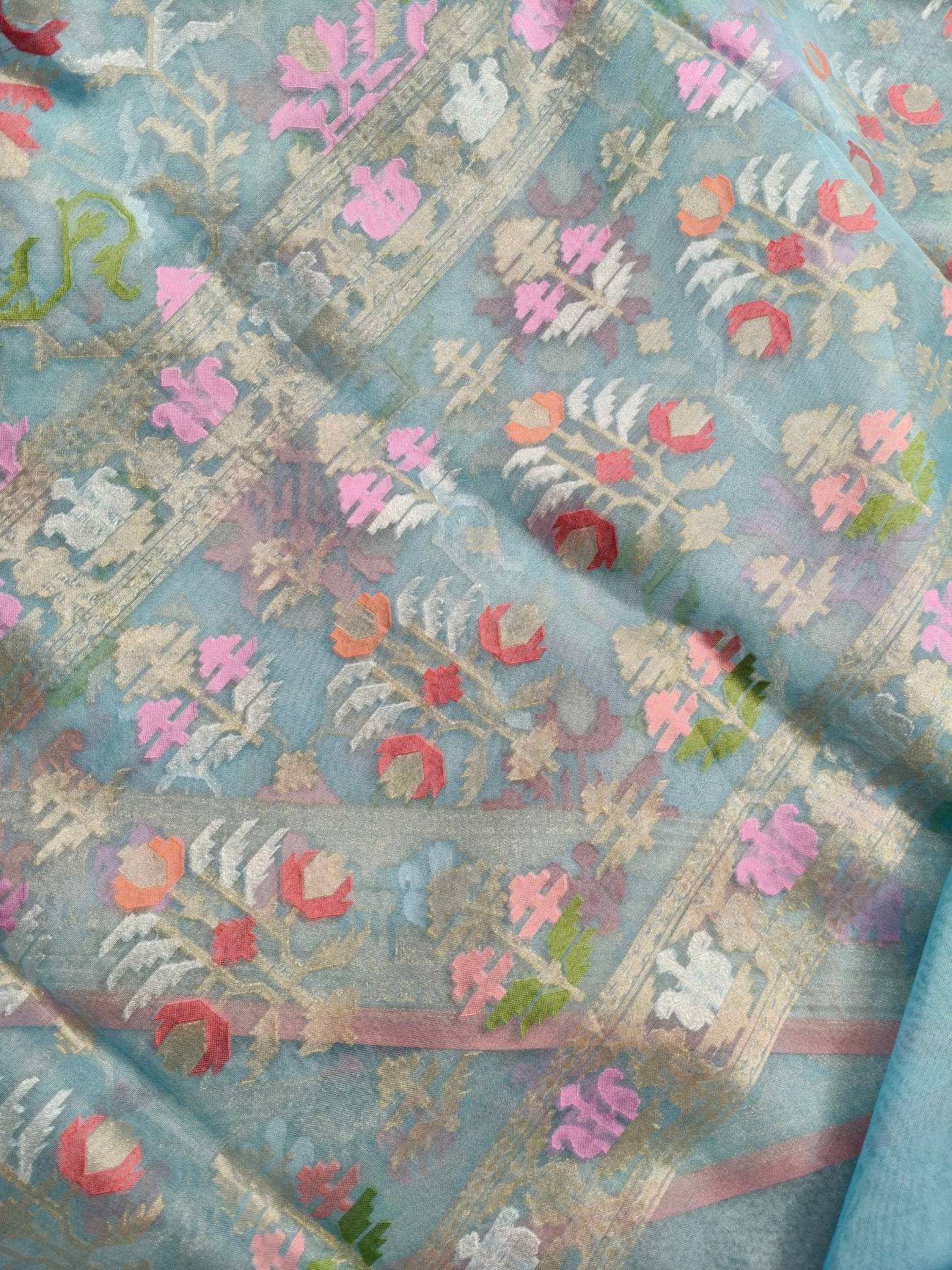 BLUE KORA COTTON PURE HANDLOOM BANARASI SAREE
