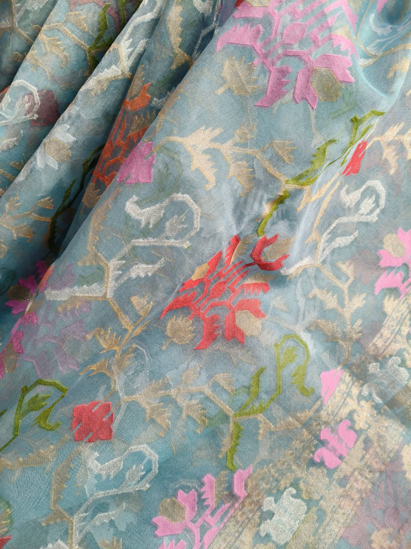 BLUE KORA COTTON PURE HANDLOOM BANARASI SAREE