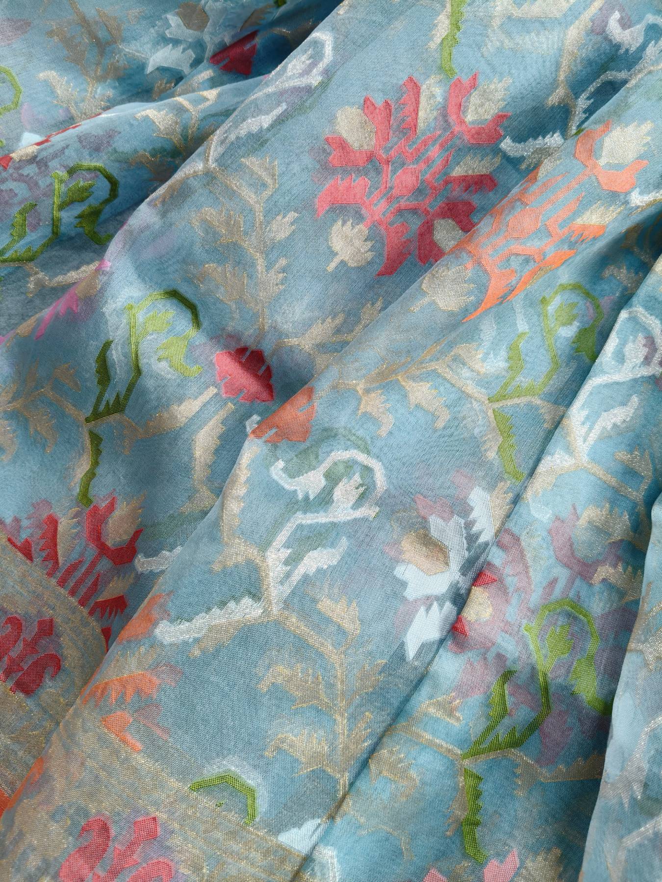 BLUE KORA COTTON PURE HANDLOOM BANARASI SAREE