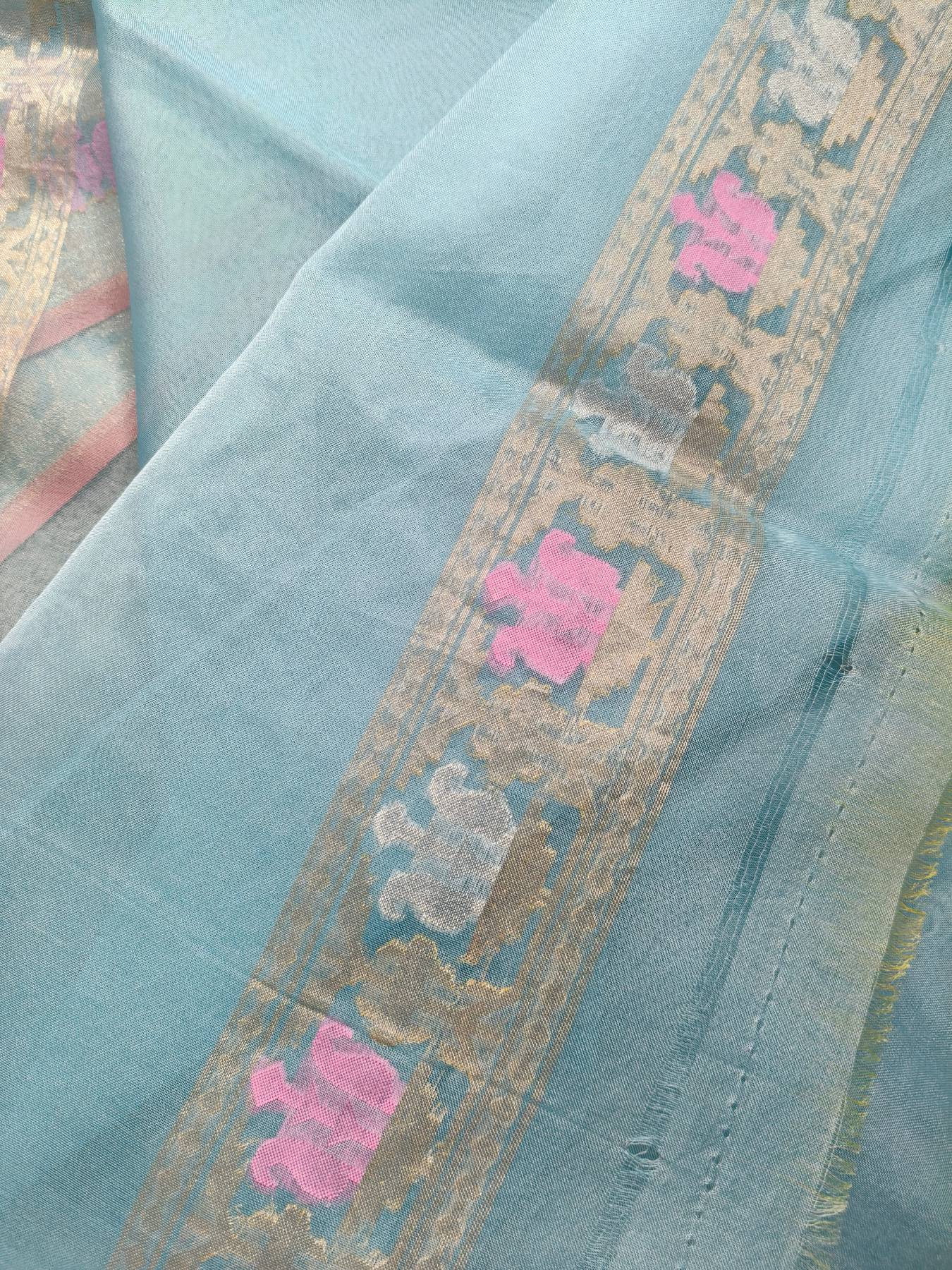 BLUE KORA COTTON  PURE HANDLOOM BANARASI SAREE