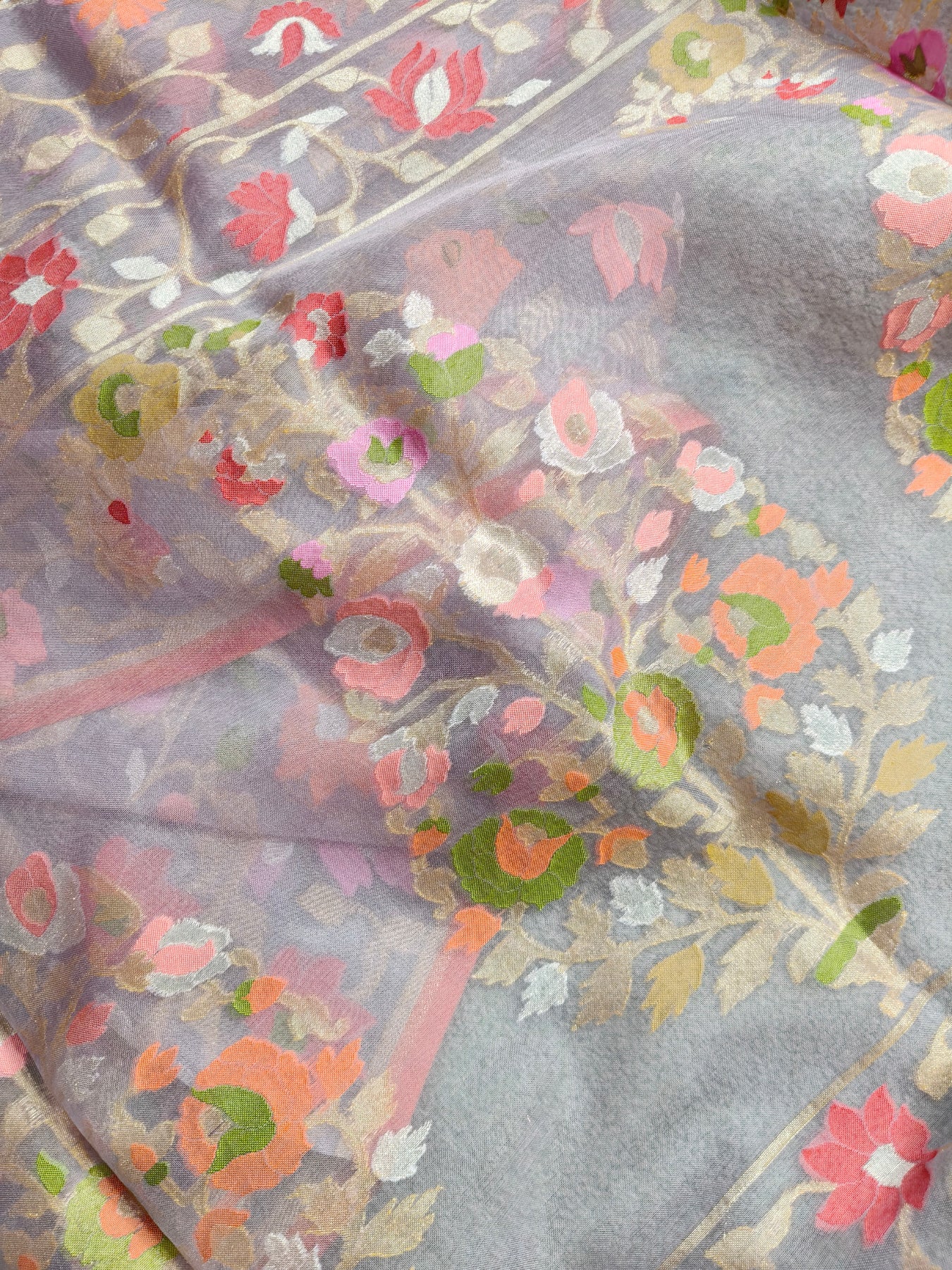 MAUVE KORA COTTON PURE HANDLOOM BANARSI SAREE