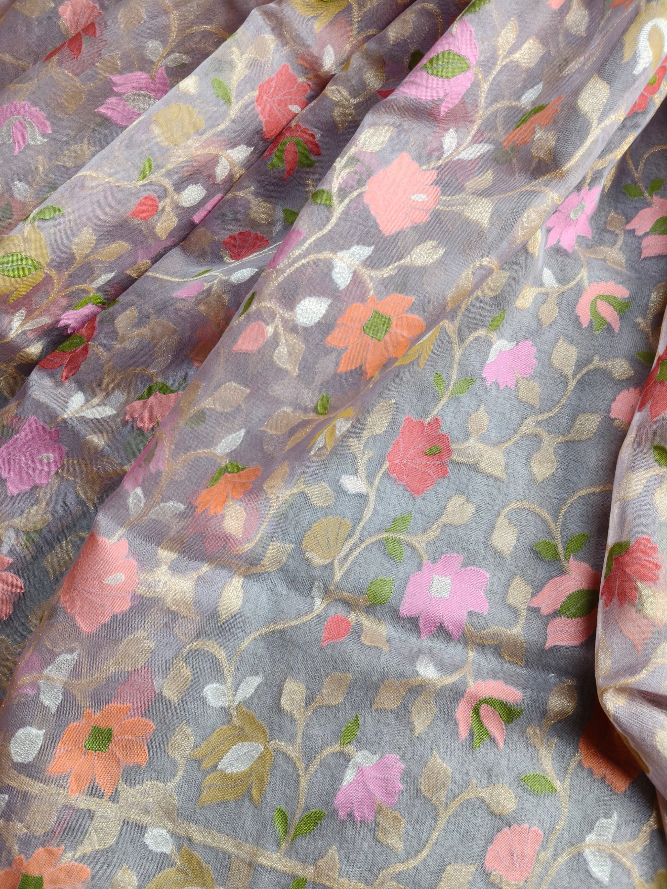 MAUVE KORA COTTON PURE HANDLOOM BANARSI SAREE