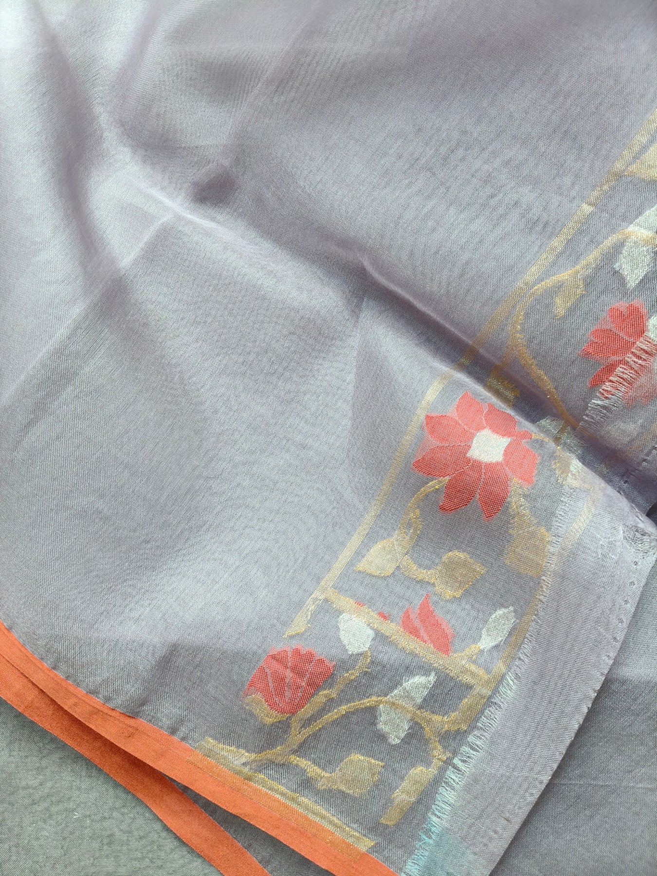 MAUVE KORA COTTON PURE HANDLOOM BANARSI SAREE