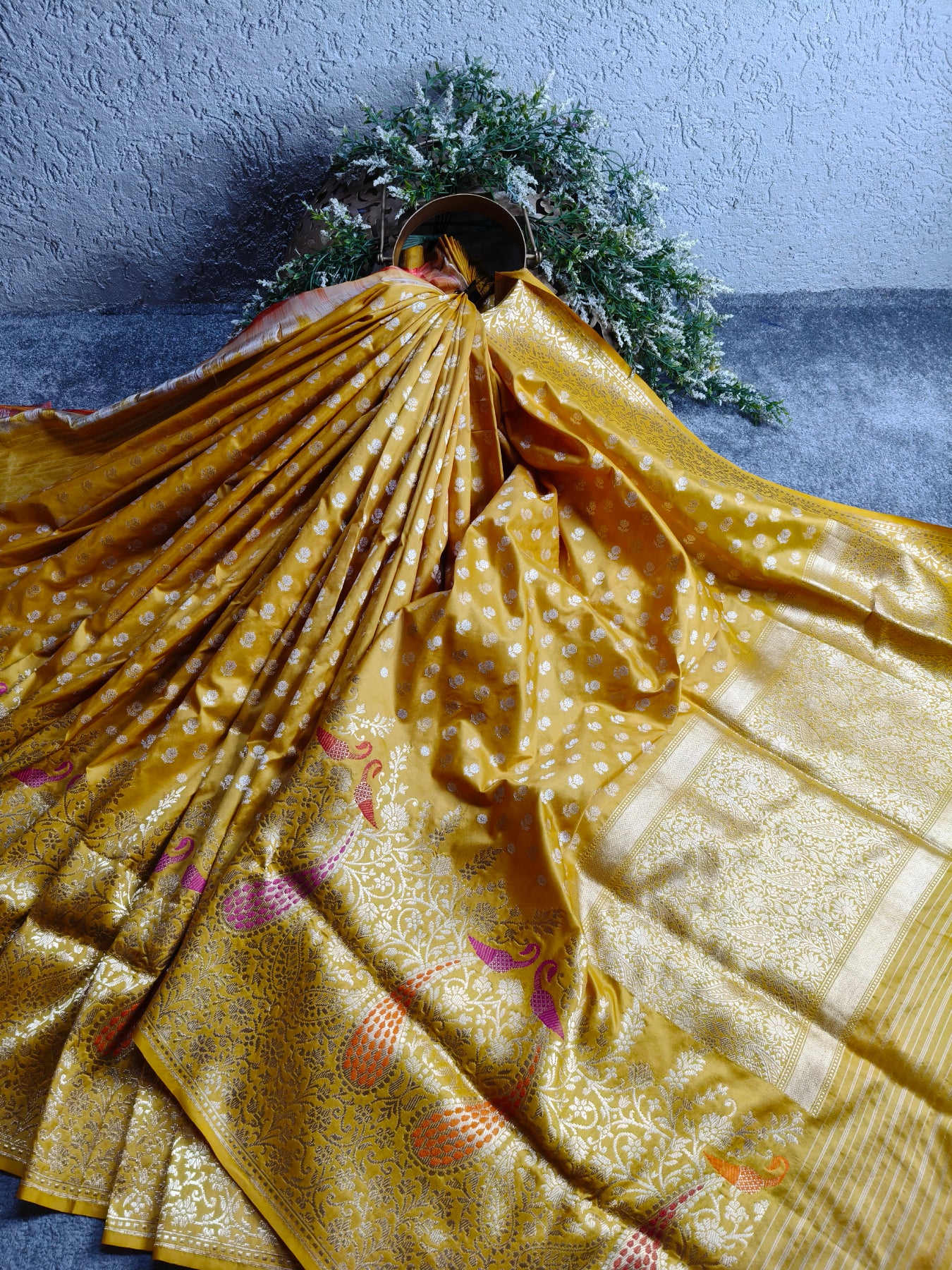 MUSTARD YELLOW SILK PURE HANDLOOM BANARSI SAREE