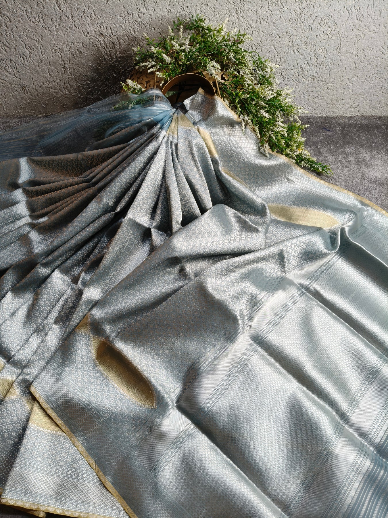 SLATE BLUE KORA PURE HANDLOOM BANARASI SAREE