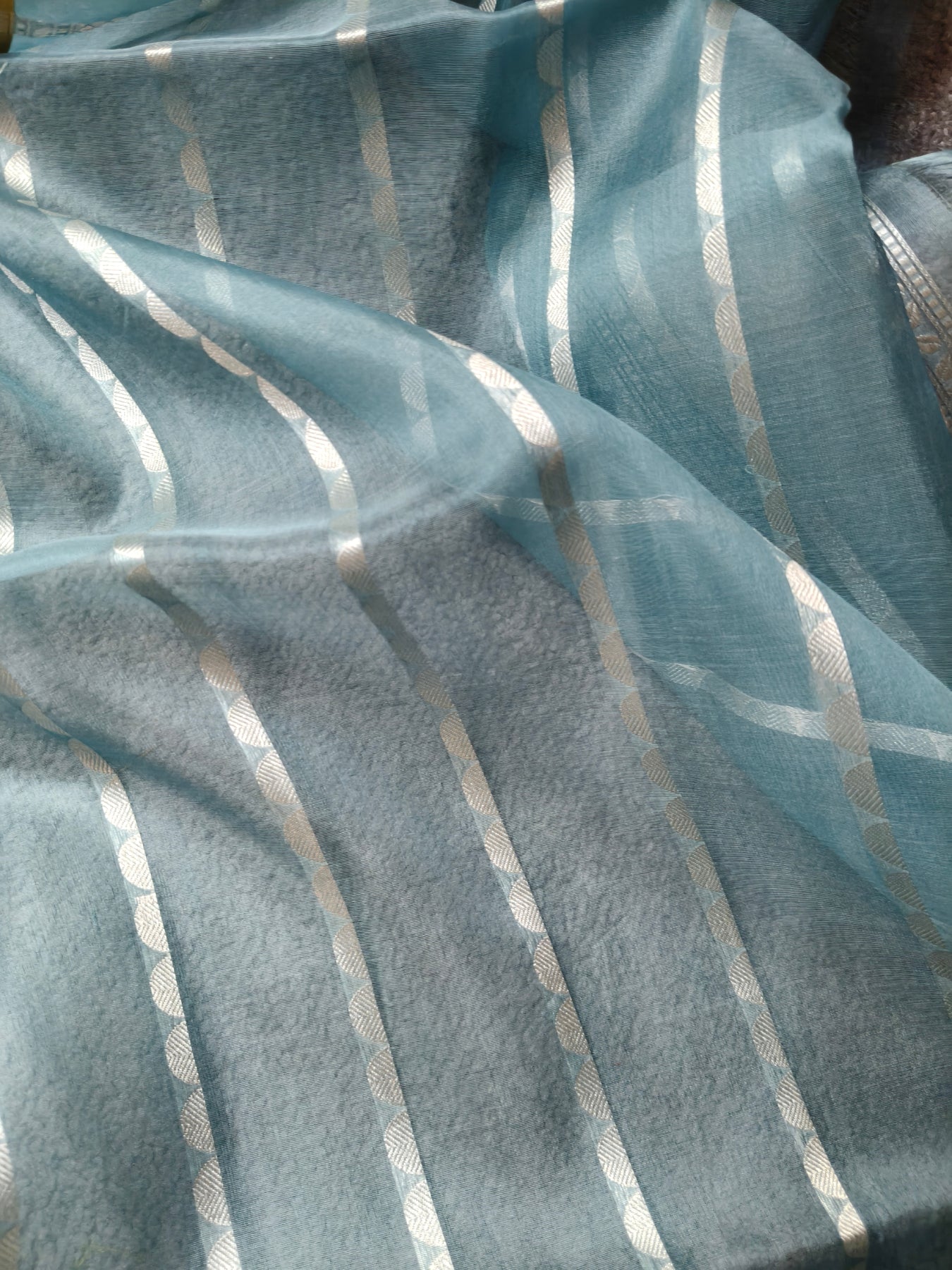 SLATE BLUE KORA PURE HANDLOOM BANARASI SAREE