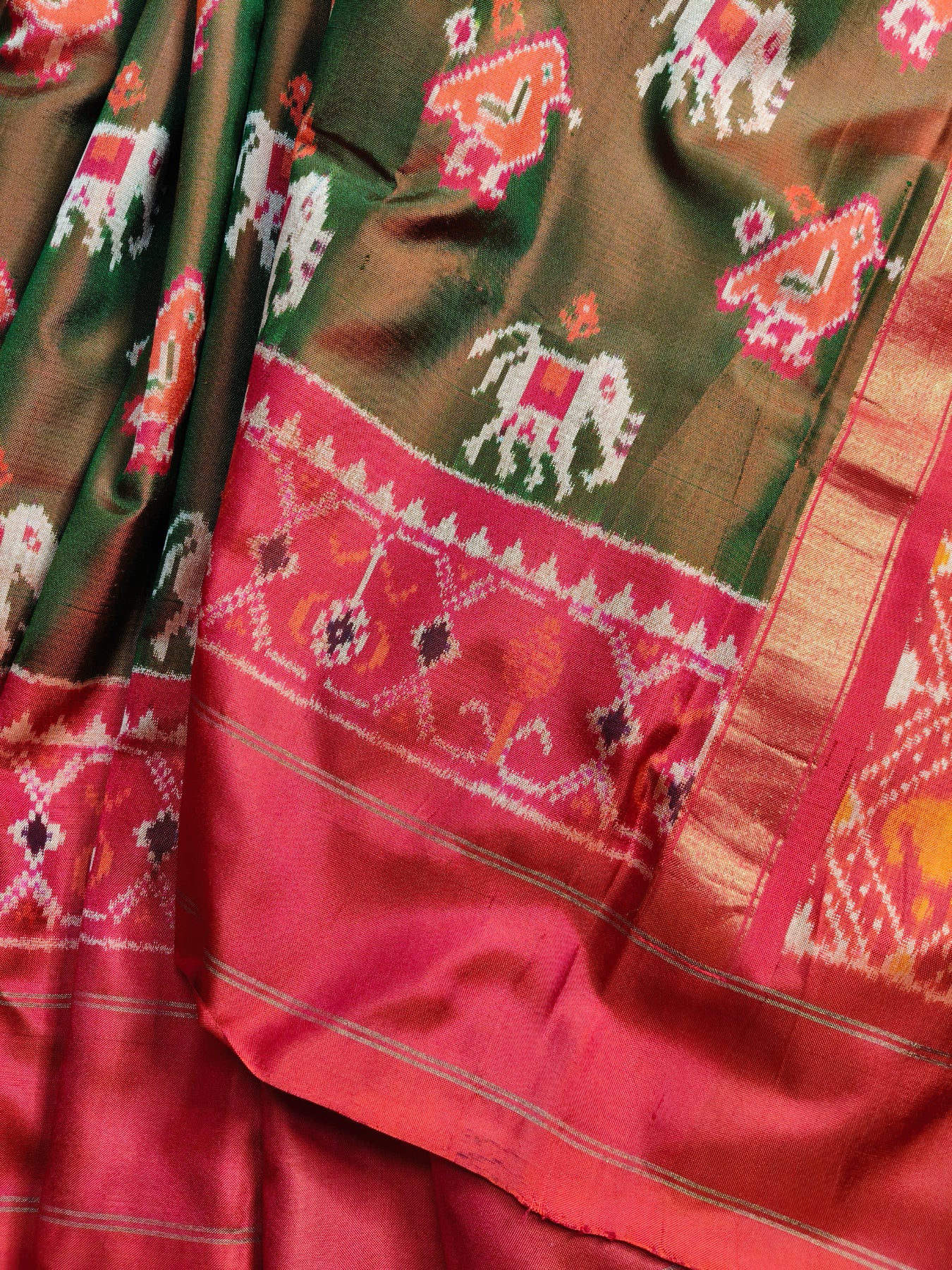 TWO TONE GREEN TWILL SILK PURE HANDLOOM IKKAT SAREE