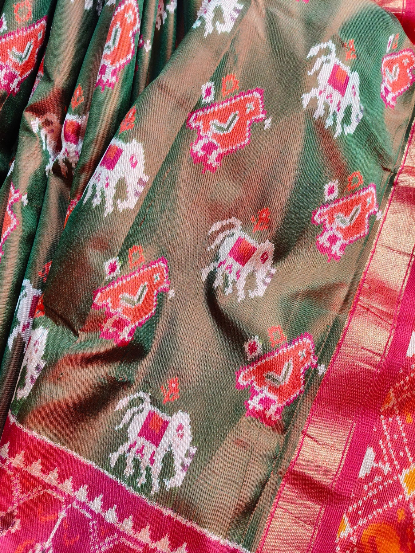 TWO TONE GREEN TWILL SILK PURE HANDLOOM IKKAT SAREE