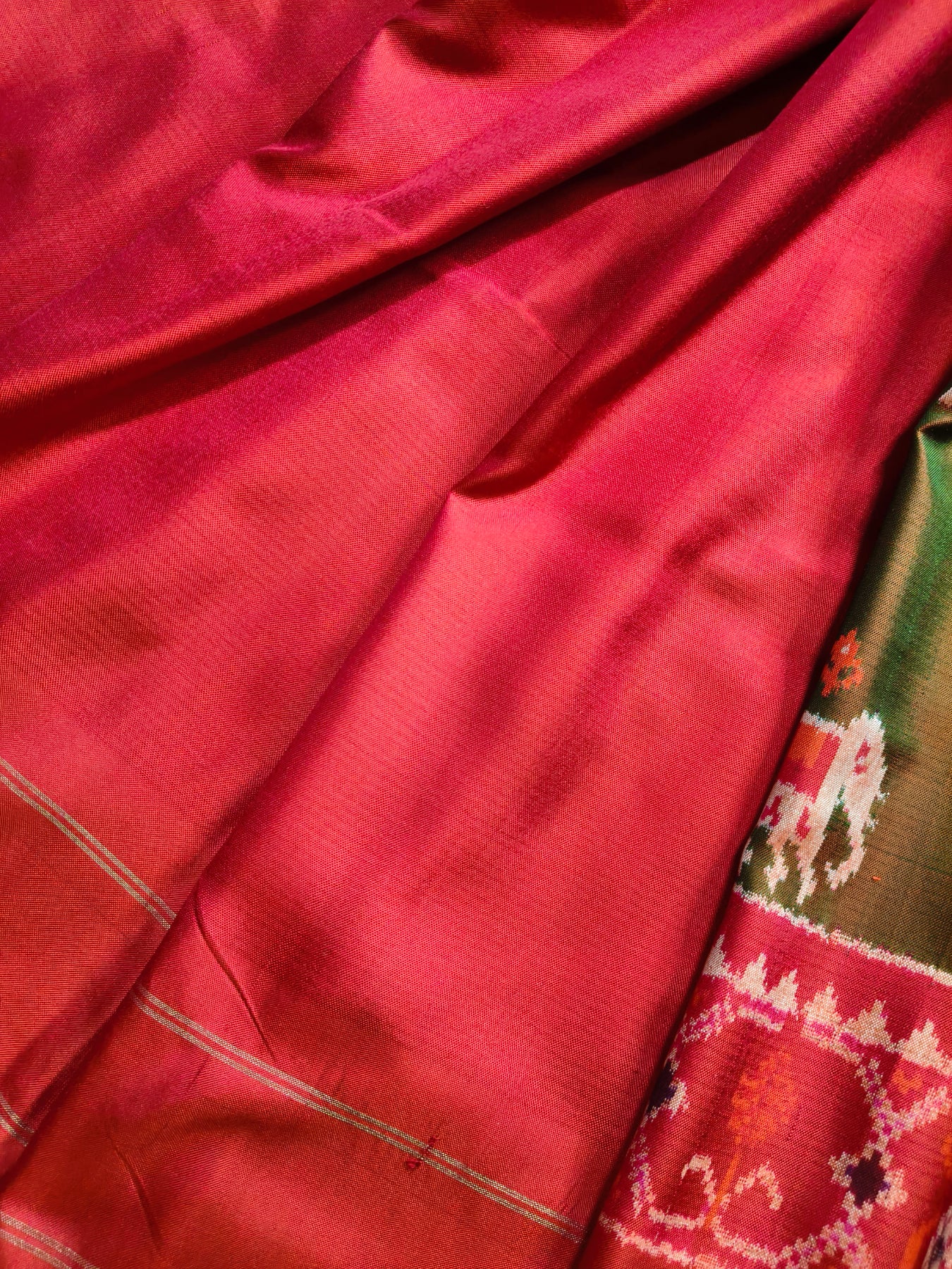 TWO TONE GREEN TWILL SILK PURE HANDLOOM IKKAT SAREE