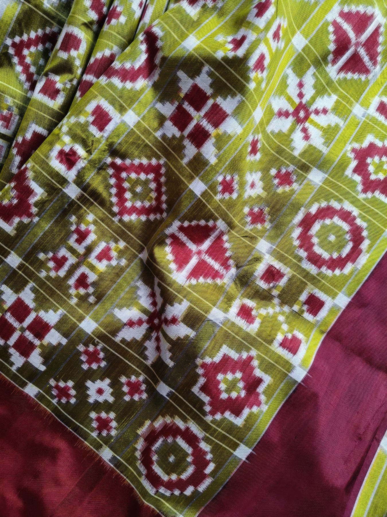 PARROT GREEN SILK PURE HANDLOOM DOUBLE IKKAT SAREE