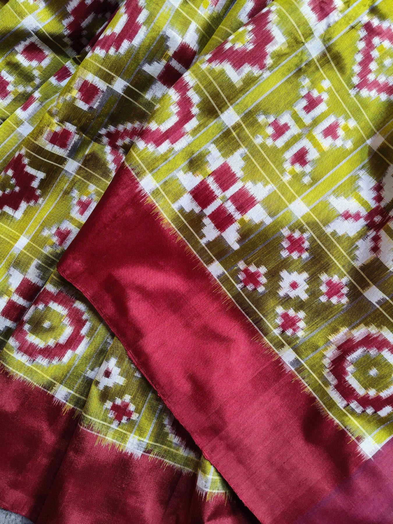 PARROT GREEN SILK PURE HANDLOOM DOUBLE IKKAT SAREE