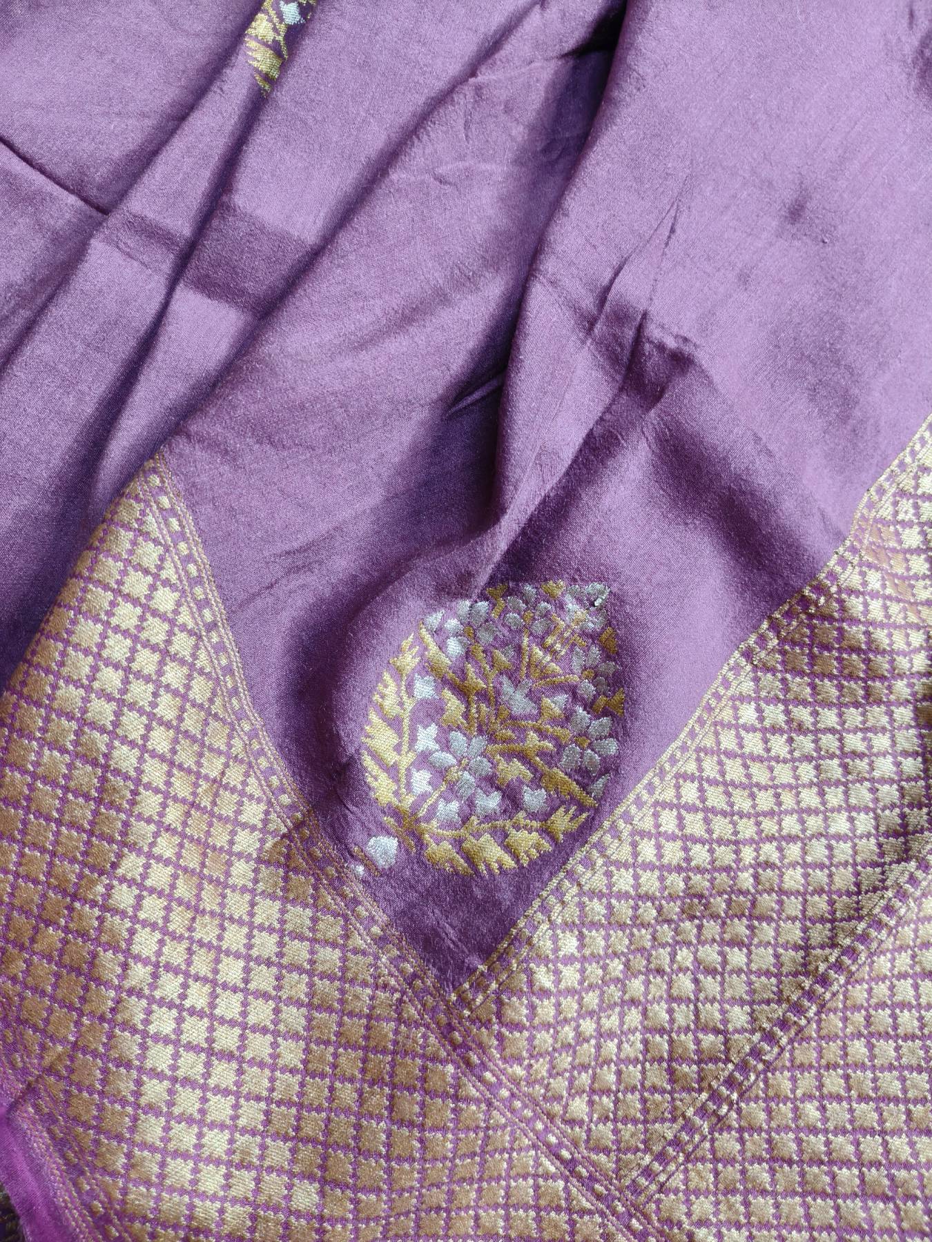 PURPLE MOONGA TUSSAR PURE HANDLOOM BANARASI SAREE