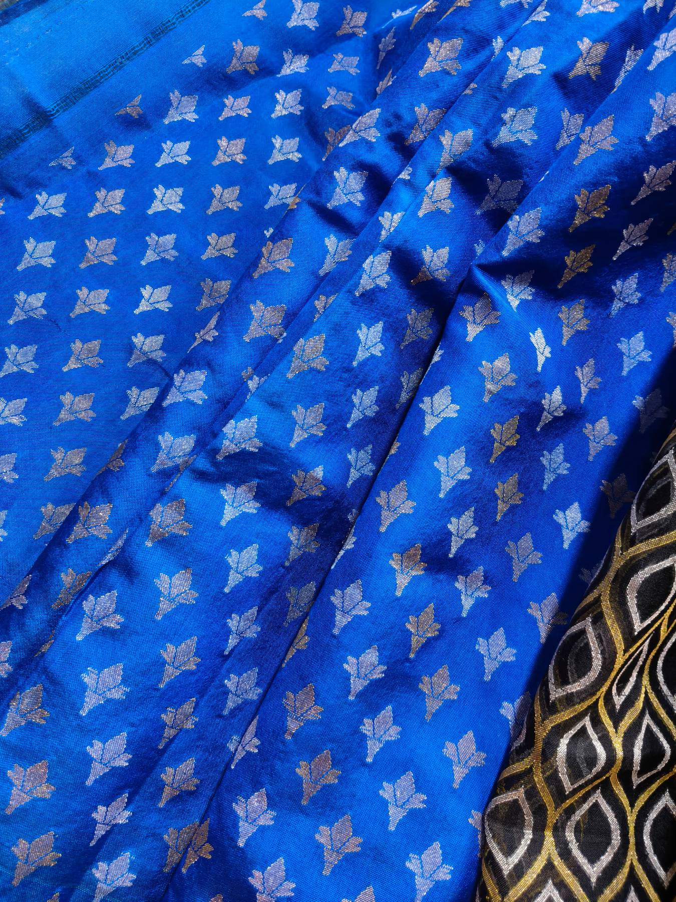 MIDNIGHT BLUE KORA COTTON PURE HANDLOOM BANARASI SAREE