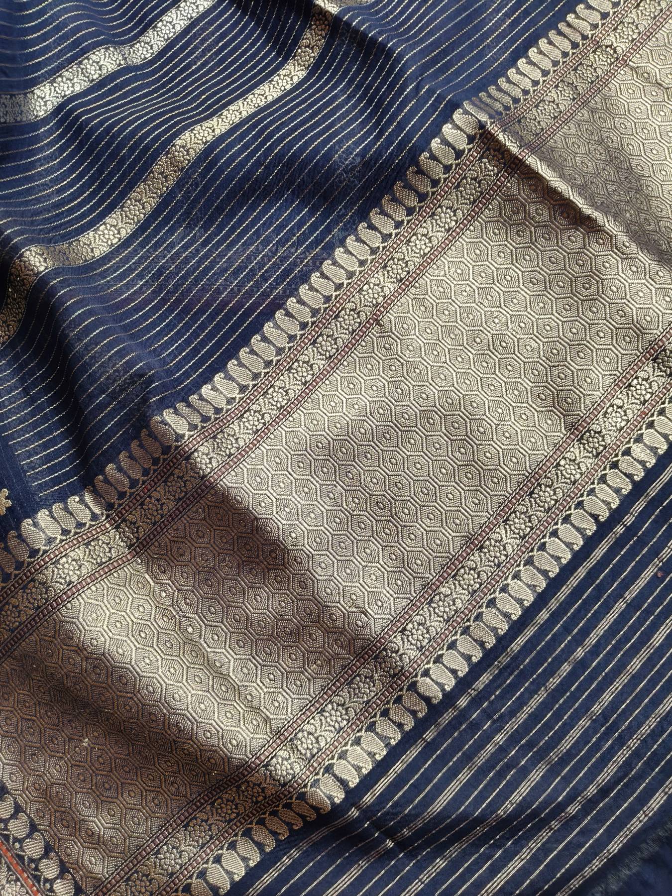 MIDNIGHT BLUE COTTON PURE HANDLOOM BANARASI SAREE