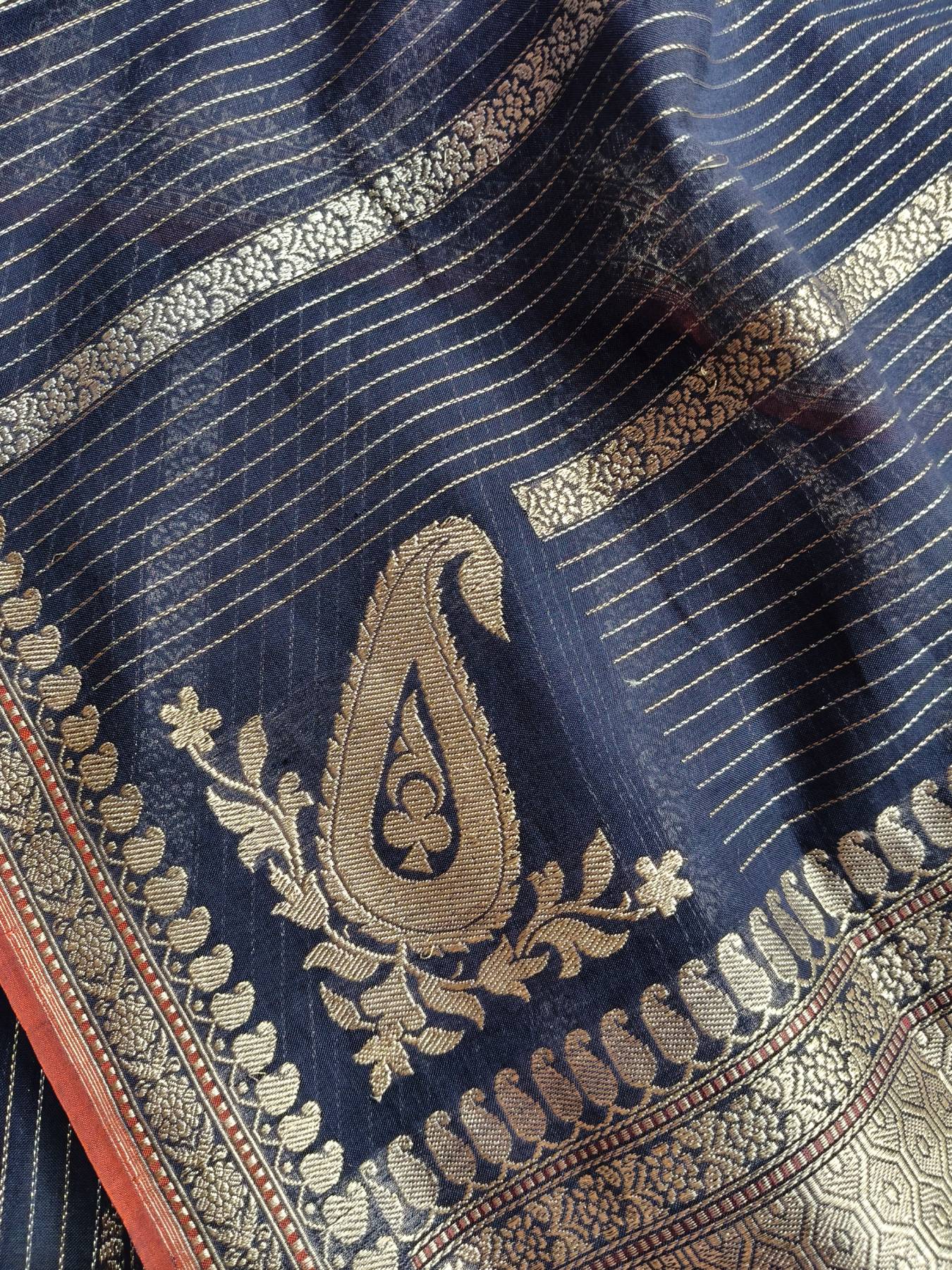 MIDNIGHT BLUE COTTON PURE HANDLOOM BANARASI SAREE