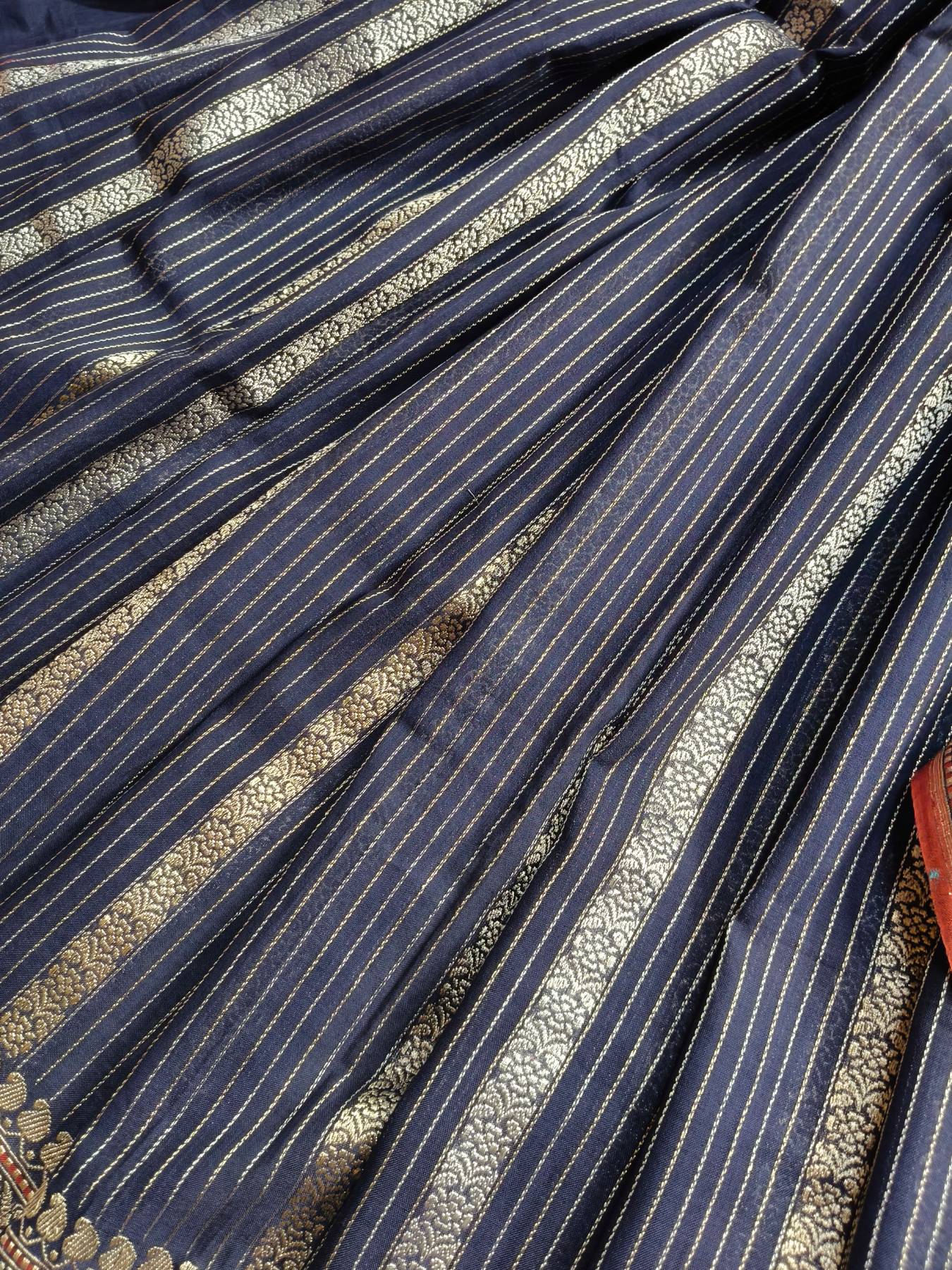 MIDNIGHT BLUE COTTON PURE HANDLOOM BANARASI SAREE