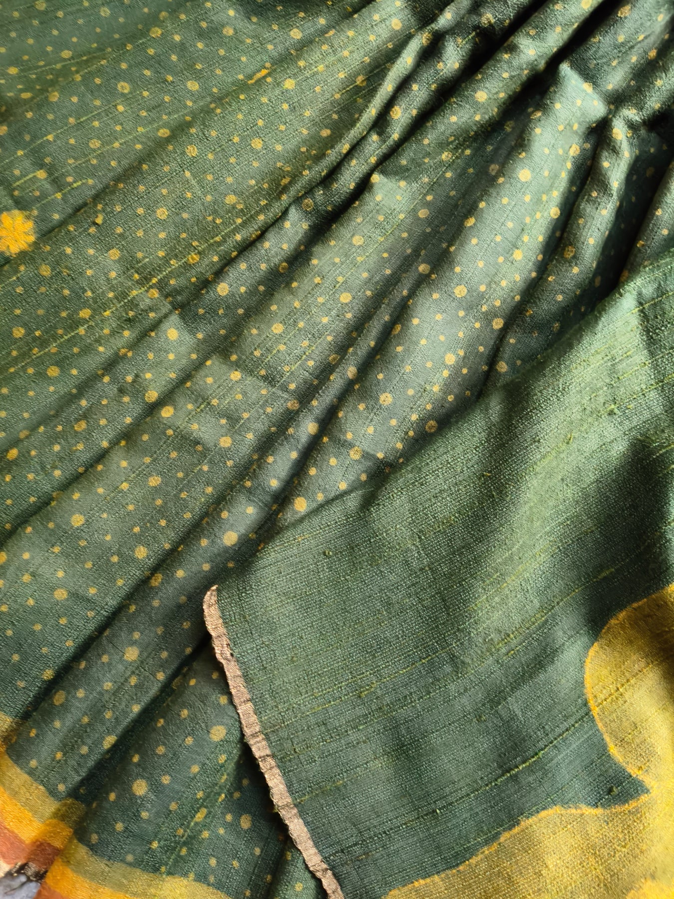 GREEN DUPION SILK PURE HANDLOOM HANDBLOCK PRINT SAREE