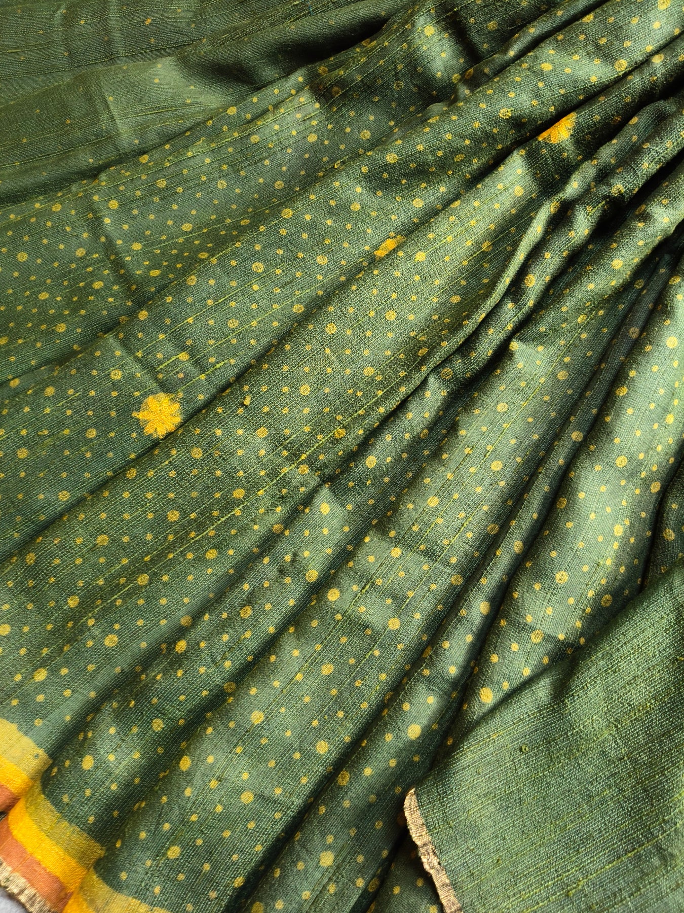 GREEN DUPION SILK PURE HANDLOOM HANDBLOCK PRINT SAREE