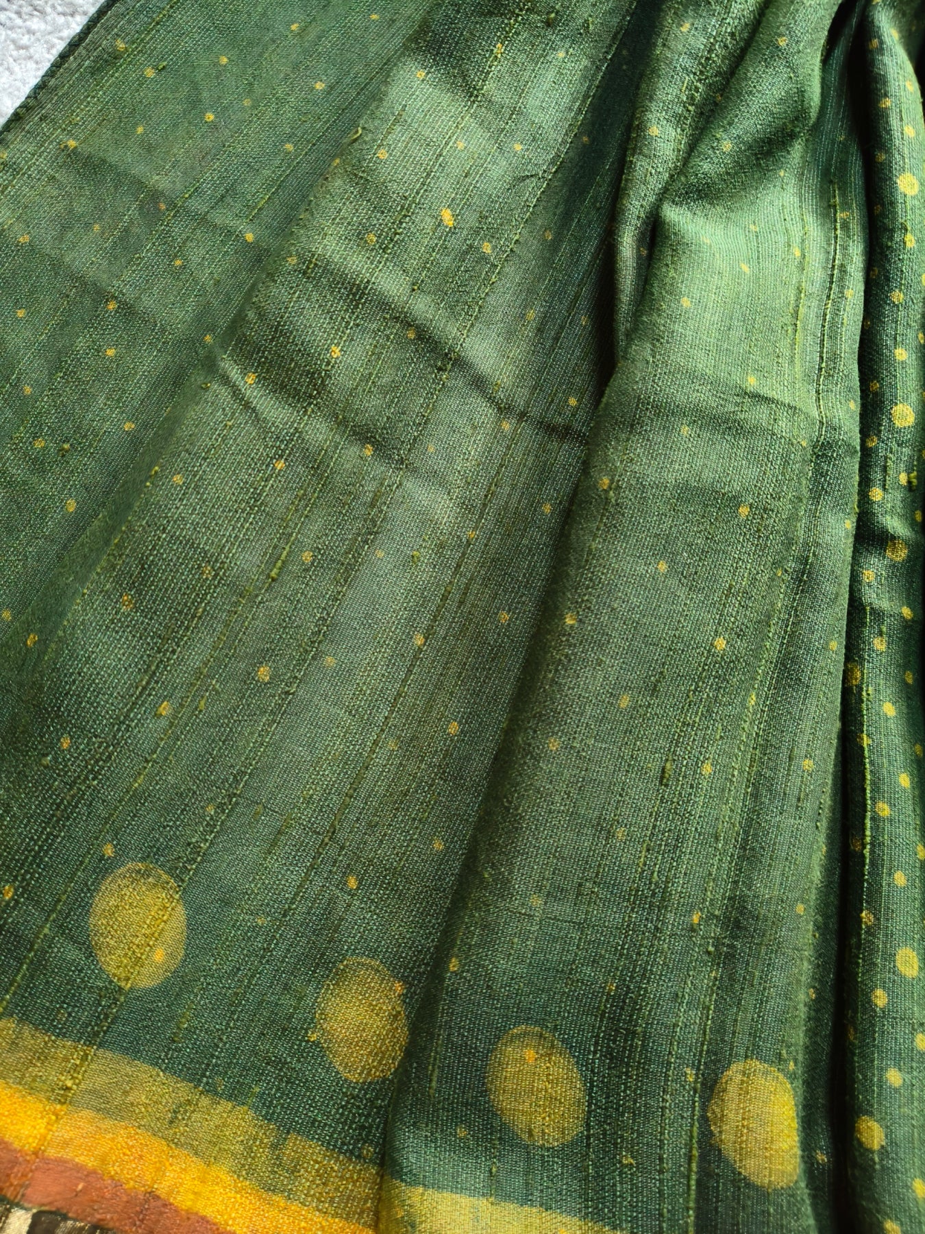 GREEN DUPION SILK PURE HANDLOOM HANDBLOCK PRINT SAREE