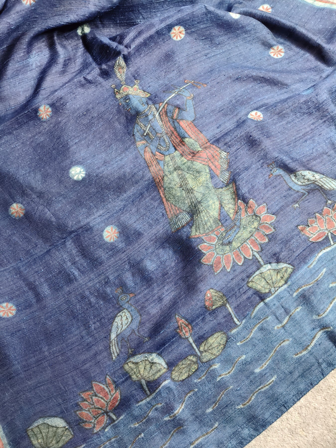 INDIGO BLUE DUPION SILK PURE HANDLOOM HAND BLOCK PRINT SAREE