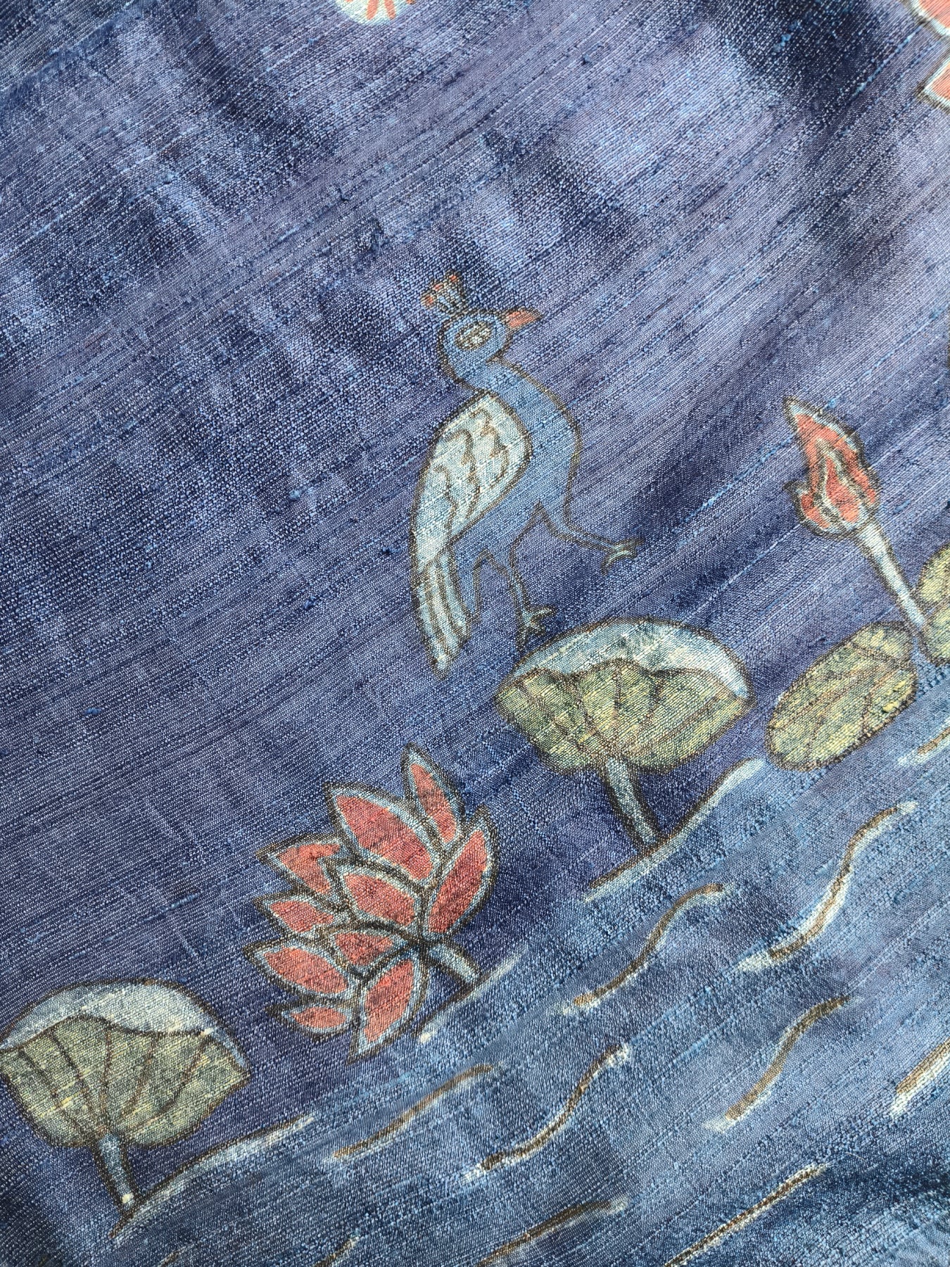 INDIGO BLUE DUPION SILK PURE HANDLOOM HAND BLOCK PRINT SAREE