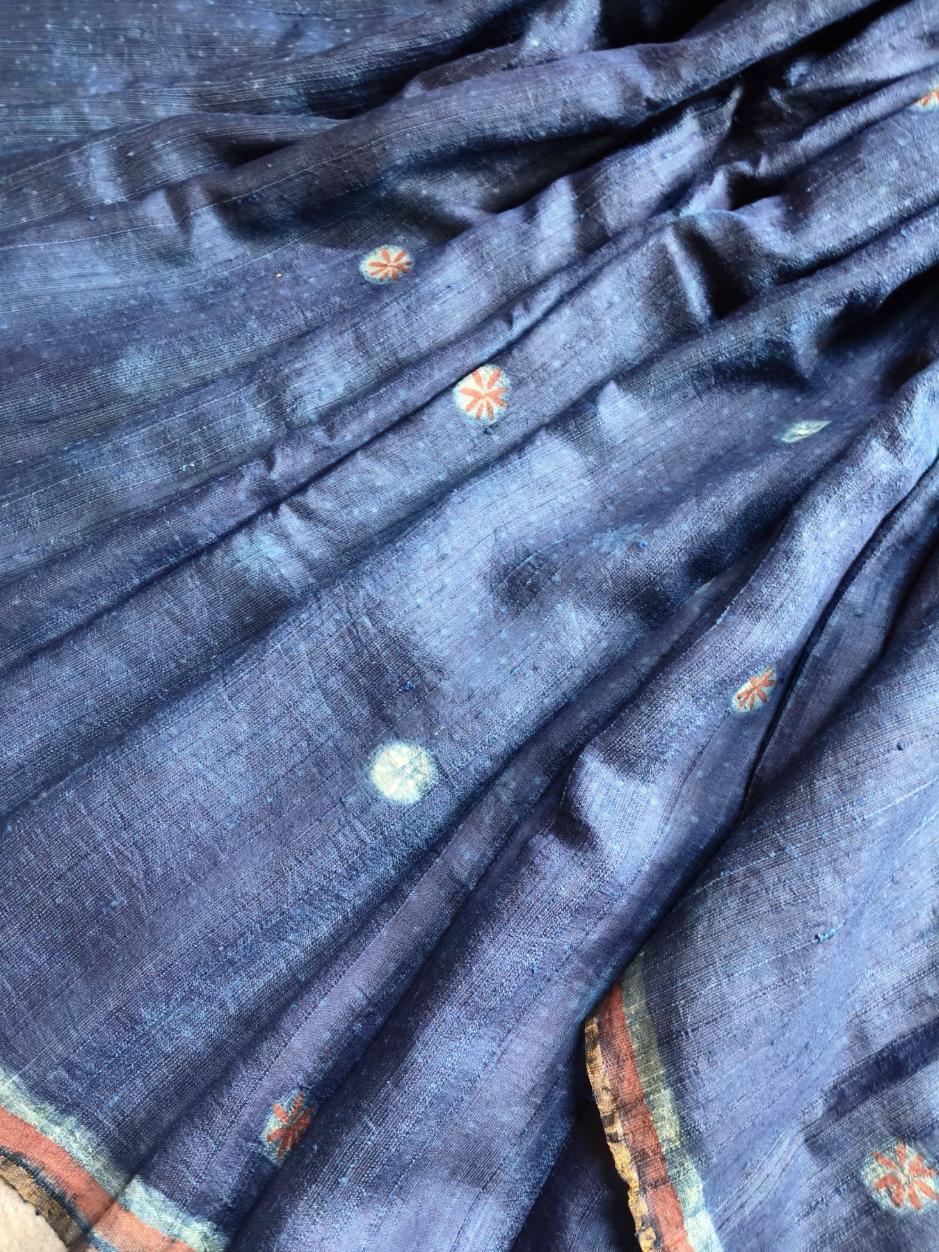 INDIGO BLUE DUPION SILK PURE HANDLOOM HAND BLOCK PRINT SAREE