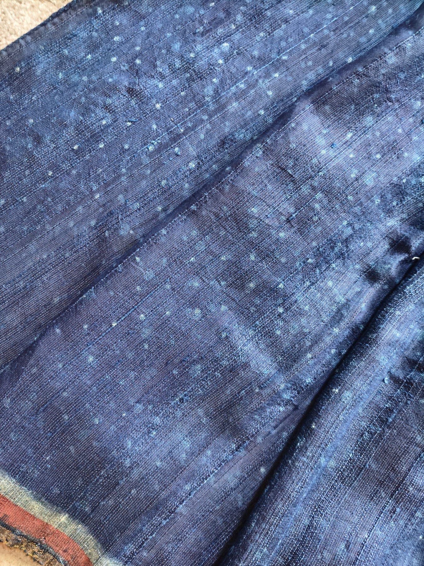 INDIGO BLUE DUPION SILK PURE HANDLOOM HAND BLOCK PRINT SAREE