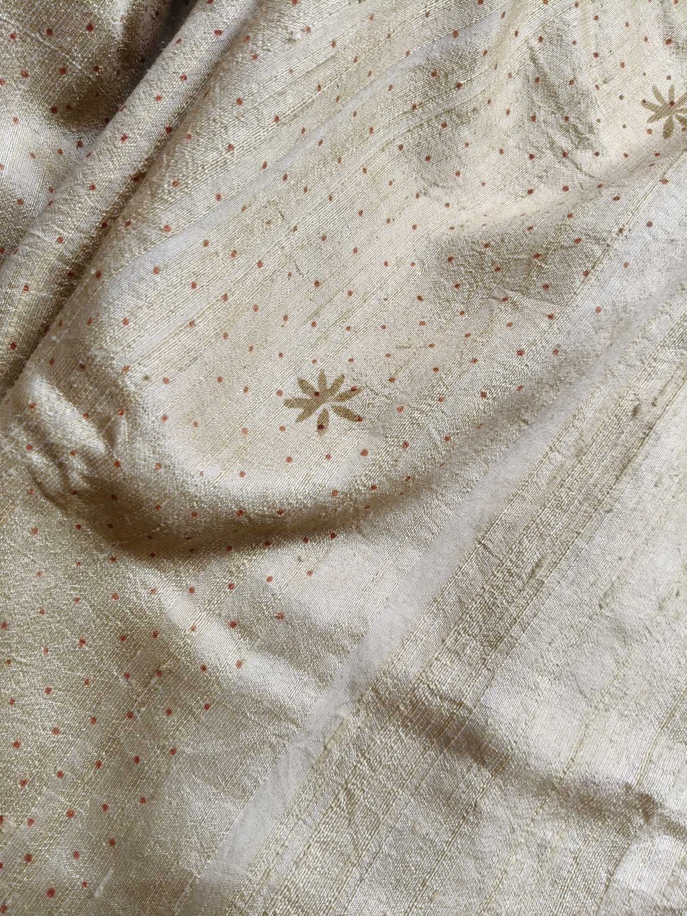 CREAM DUPION SILK PURE HANDLOOM HAND BLOCK PRINT SAREE