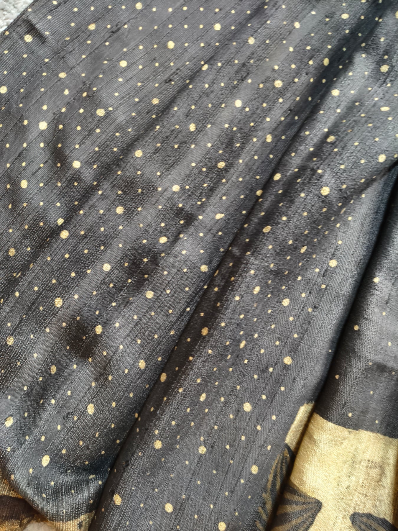 DARK BROWN DUPION SILK PURE HANDLOOM HANDBLOCK PRINT SAREE