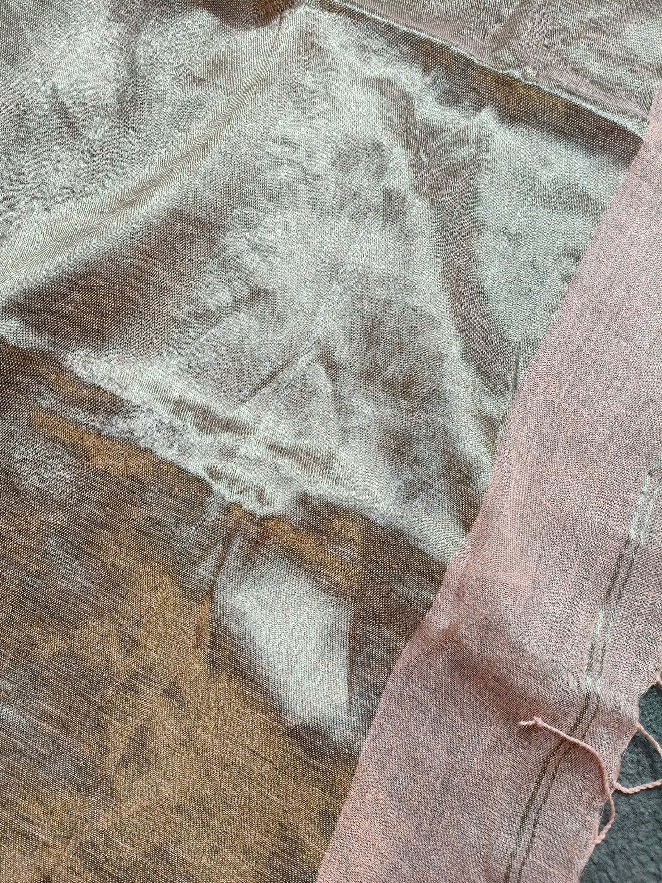 POWDER PINK TWILL TISSUE PURE HANDLOOM METALLIC SAREE