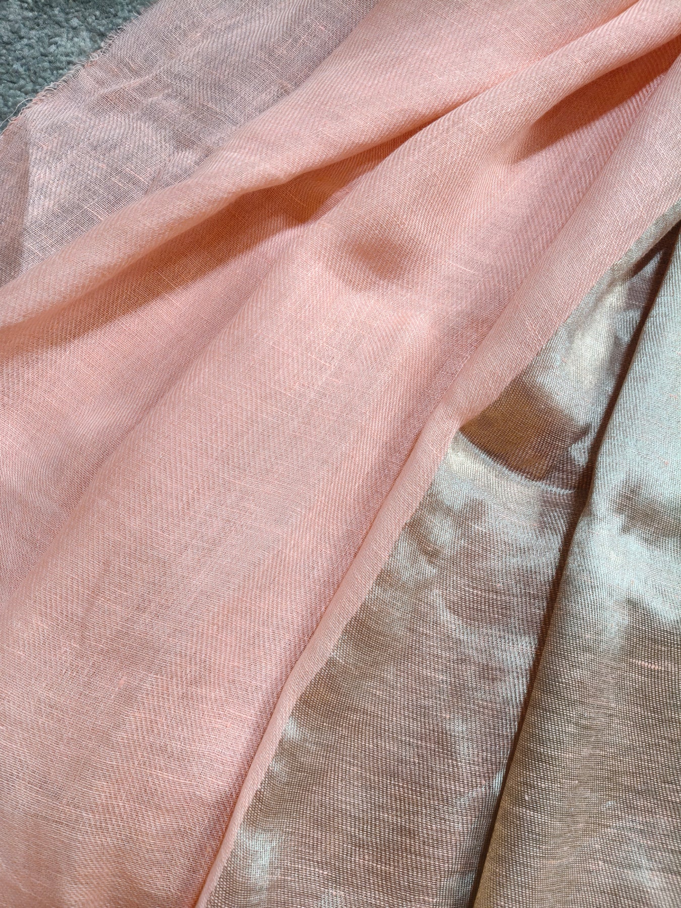 POWDER PINK TWILL TISSUE PURE HANDLOOM METALLIC SAREE