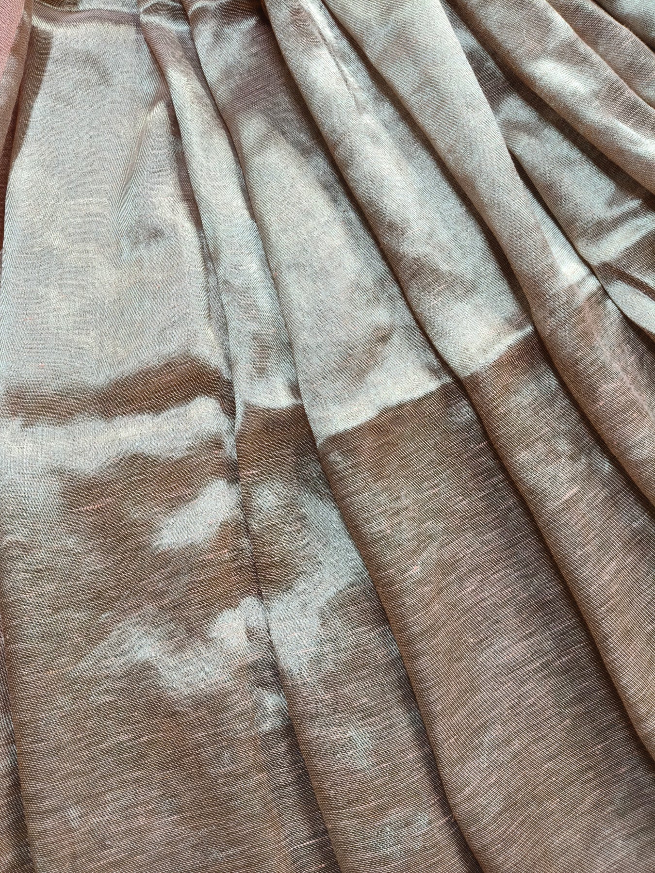 POWDER PINK TWILL TISSUE PURE HANDLOOM METALLIC SAREE