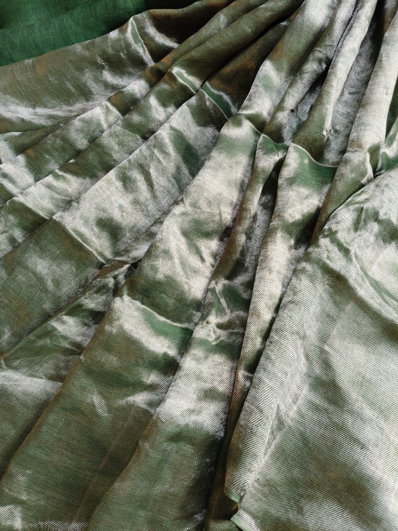 GREEN TWILL TISSUE PURE HANDLOOM METALLIC SAREE