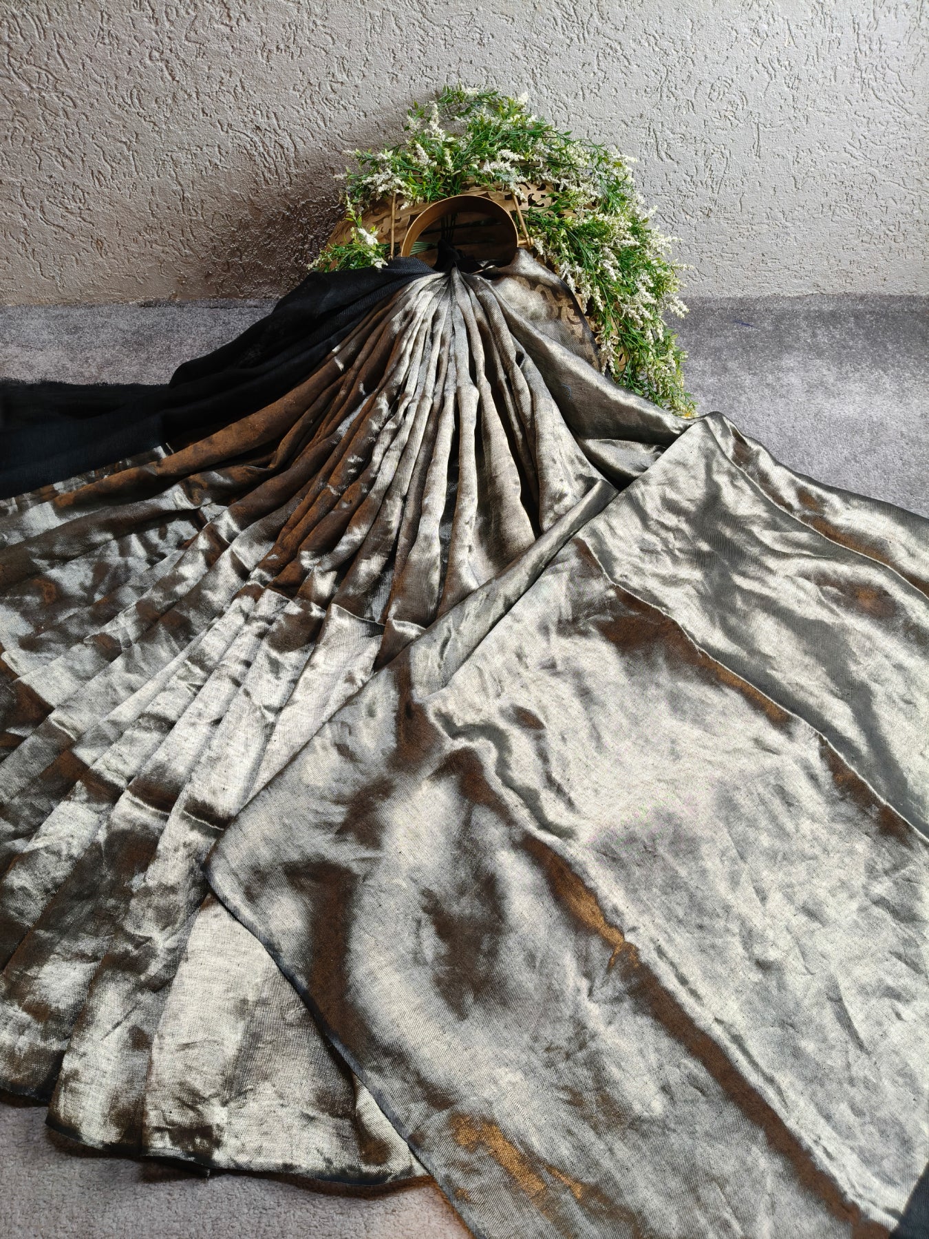 BLACK TWILL TISSUE PURE HANDLOOM METALLIC SAREE