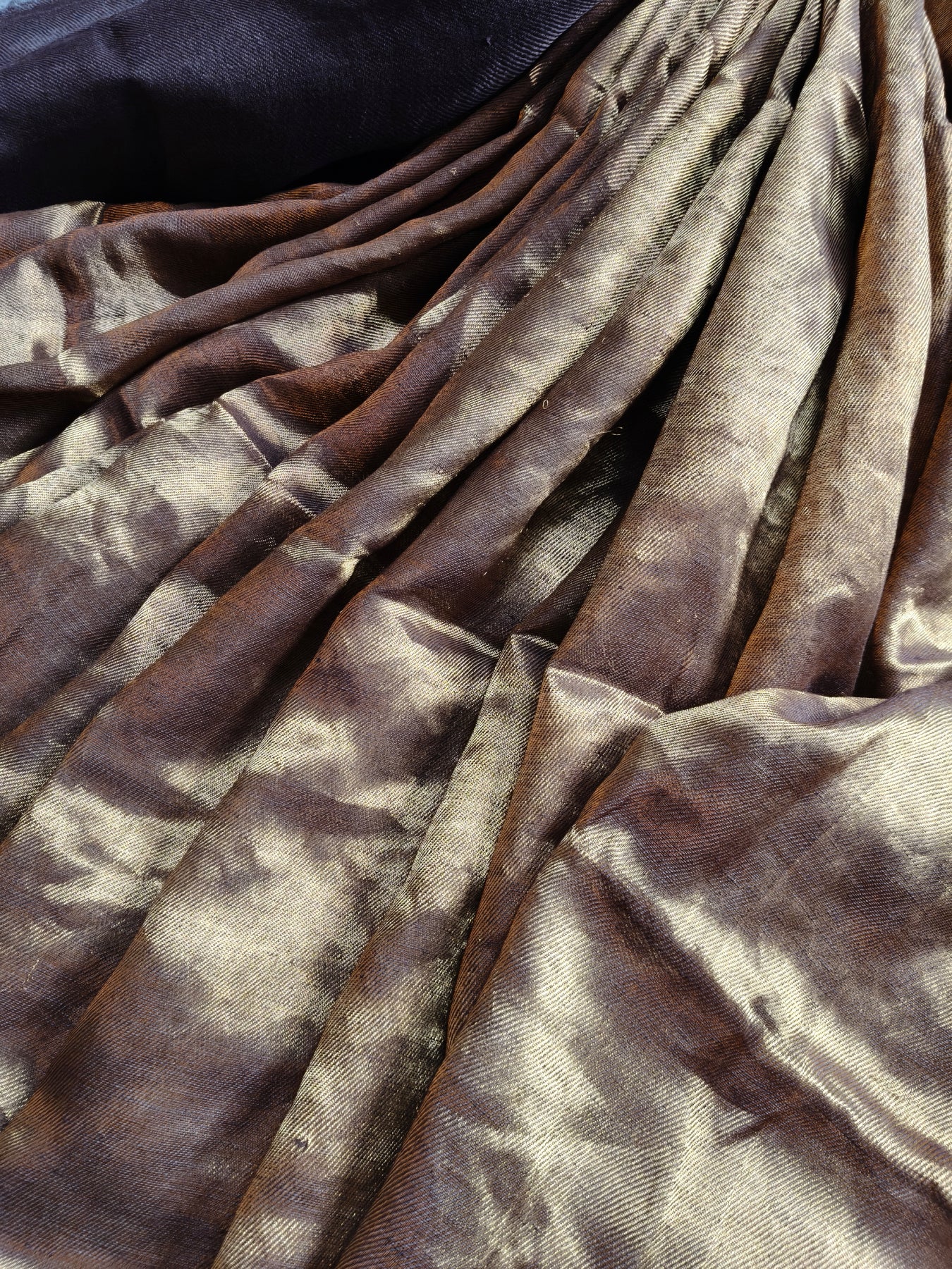 BROWN TWILL TISSUE PURE HANDLOOM METALLIC SAREE
