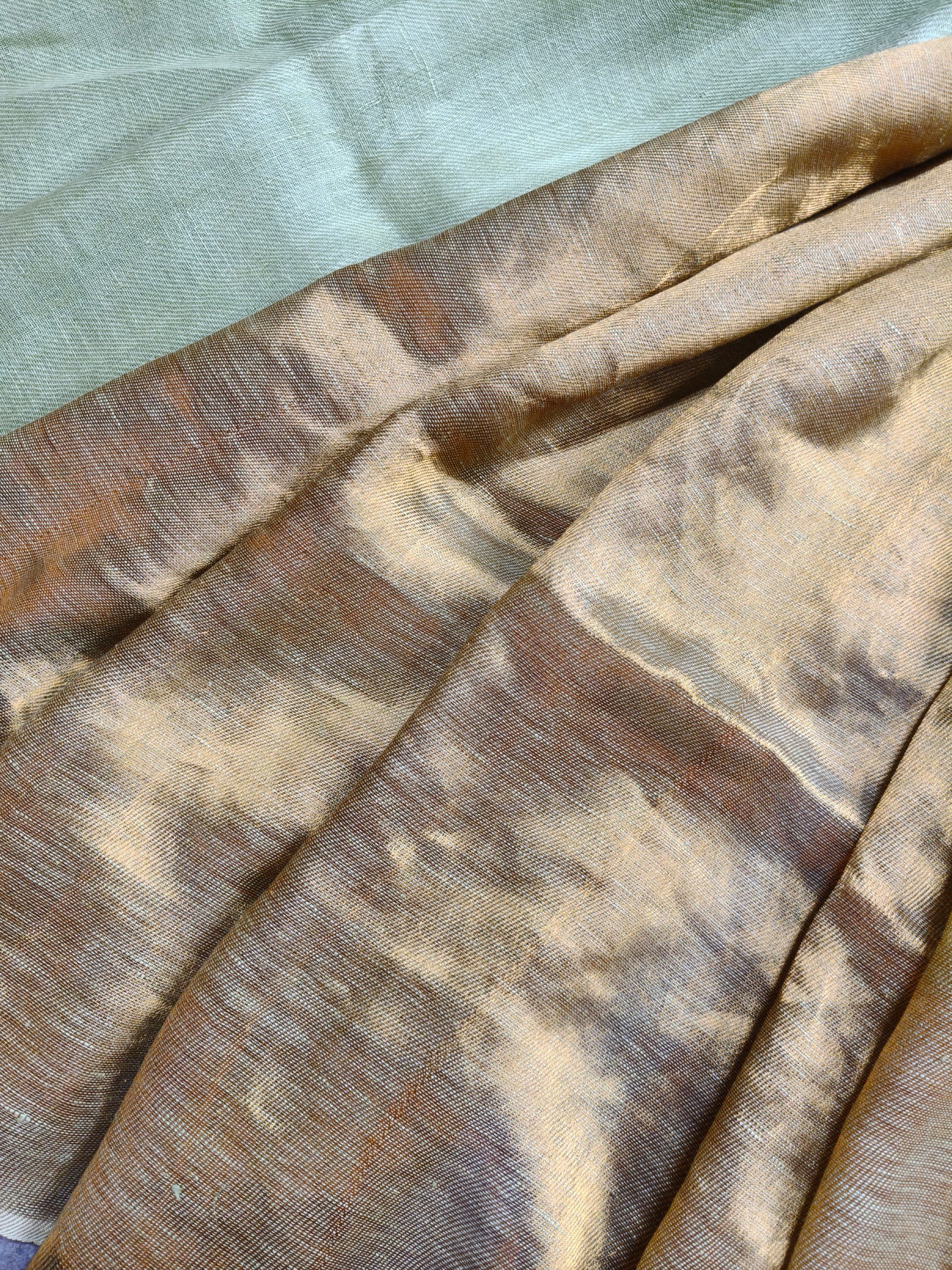 PISTA GREEN TWILL TISSUE PURE HANDLOOM METALLIC SAREE
