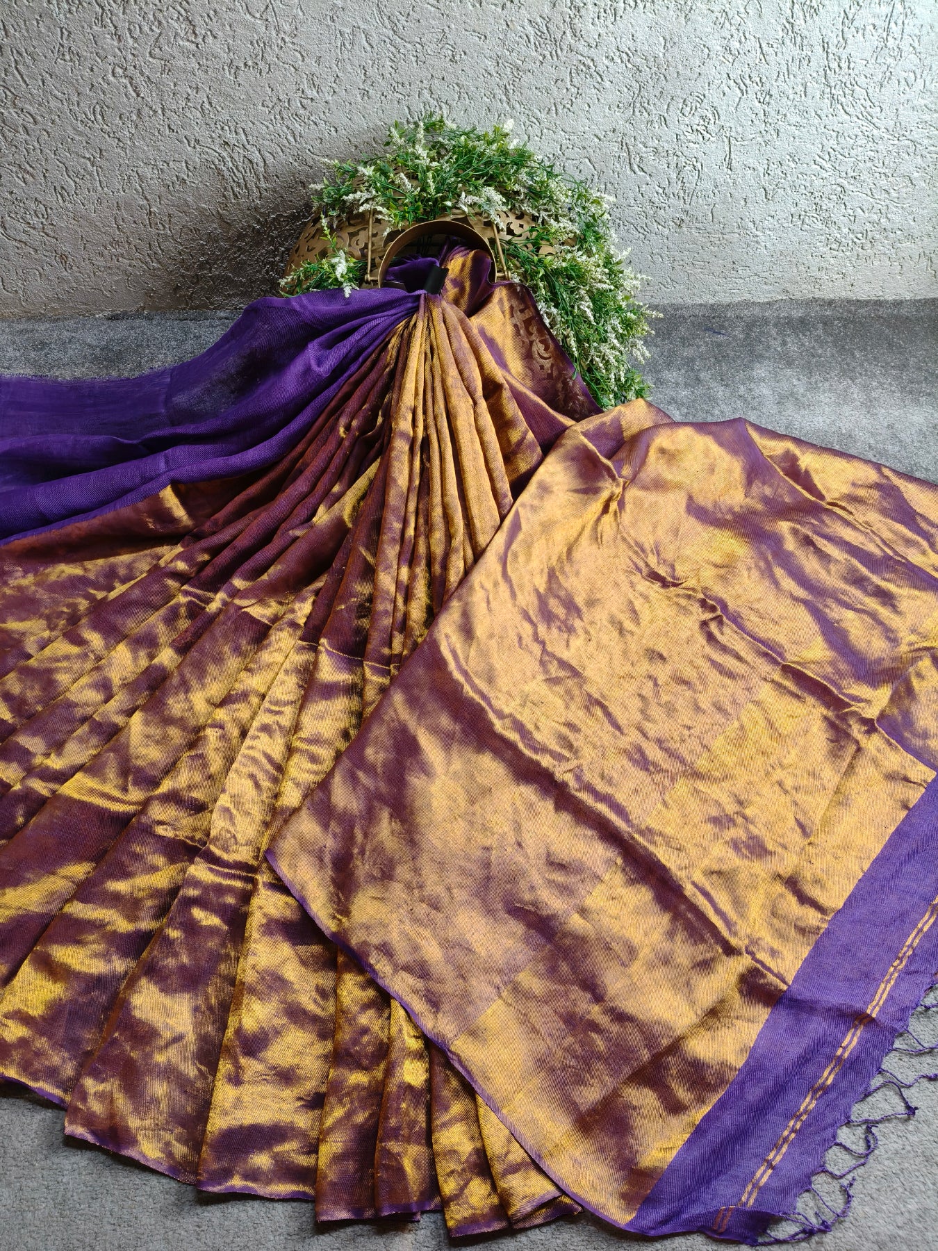 PURPLE TWILL TISSUE PURE HANDLOOM METALLIC SAREE