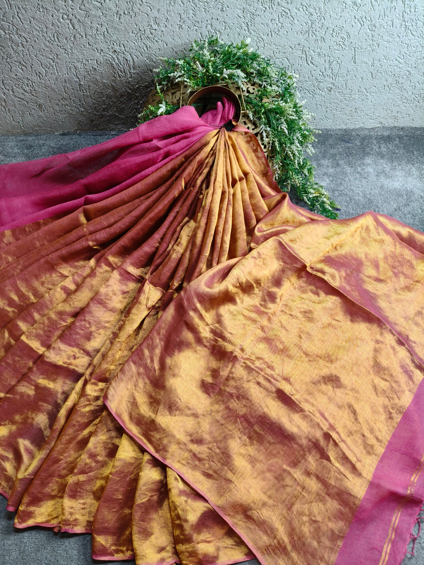 PINK TWILL TISSUE PURE HANDLOOM METALLIC SAREE