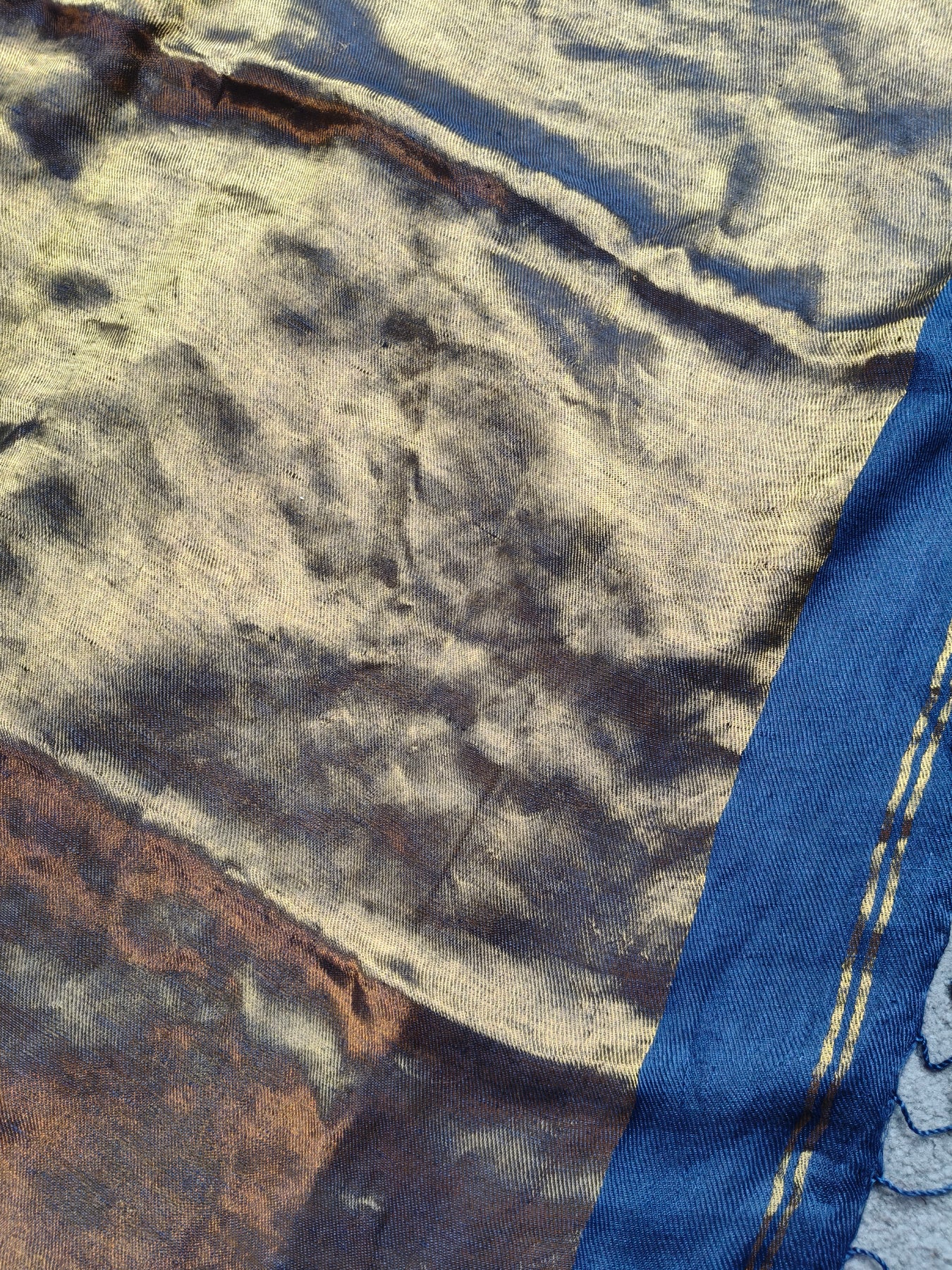 TEAL BLUE TWILL TISSUE PURE HANDLOOM METALLIC SAREE