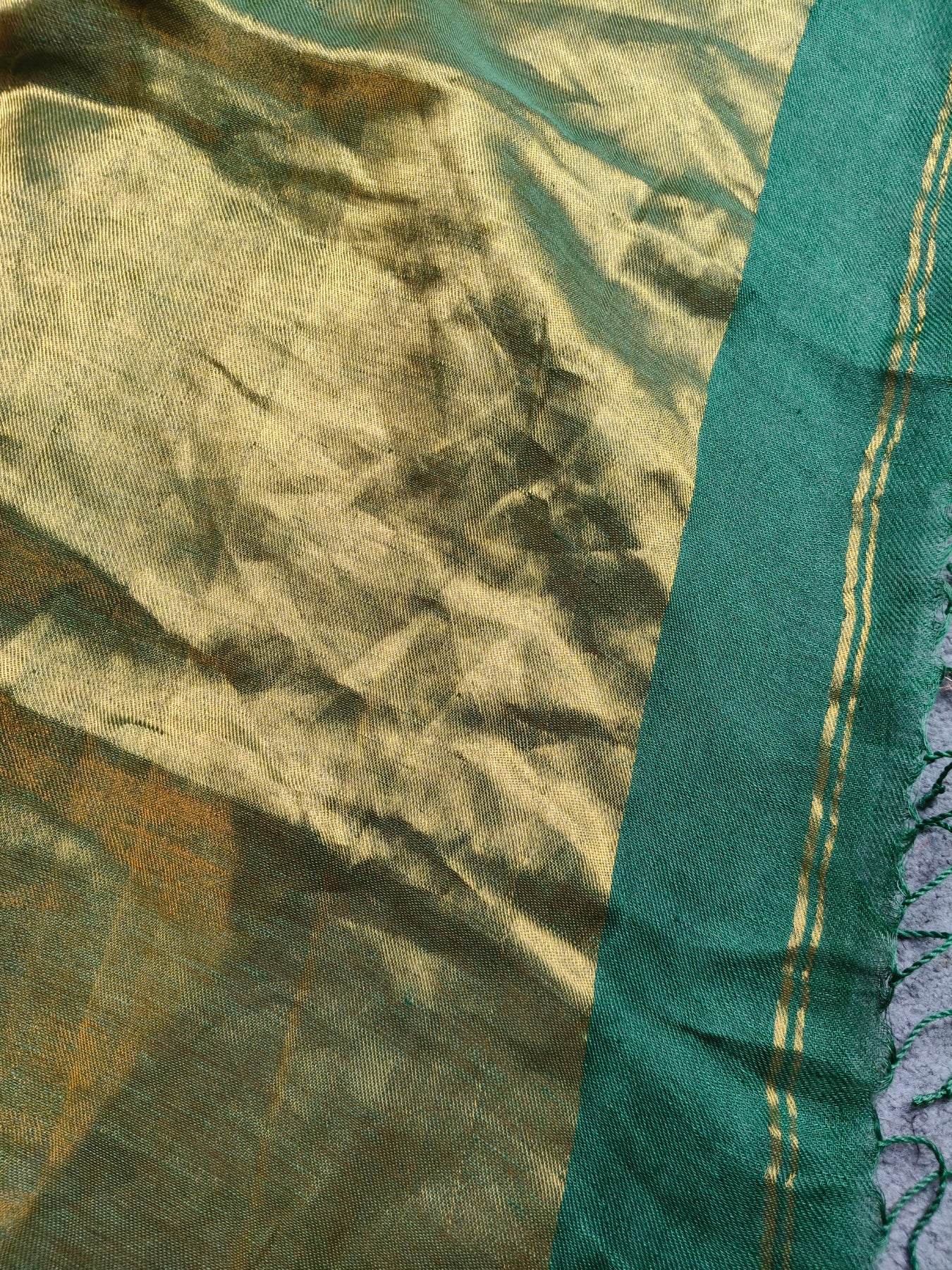 DARK GREEN TWILL TISSUE PURE HANDLOOM METALLIC SAREE