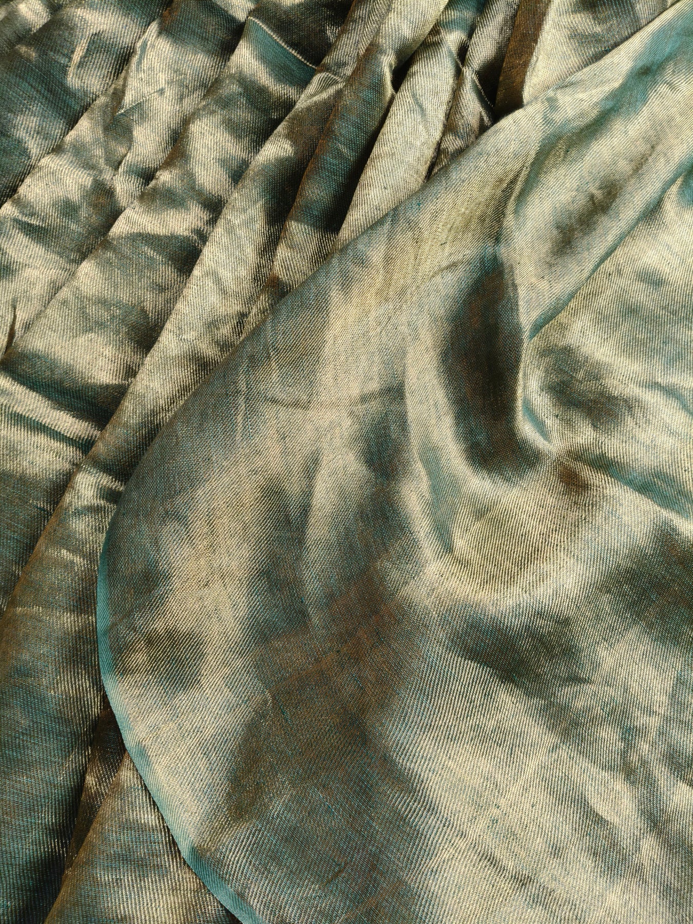 DARK GREEN TWILL TISSUE PURE HANDLOOM METALLIC SAREE