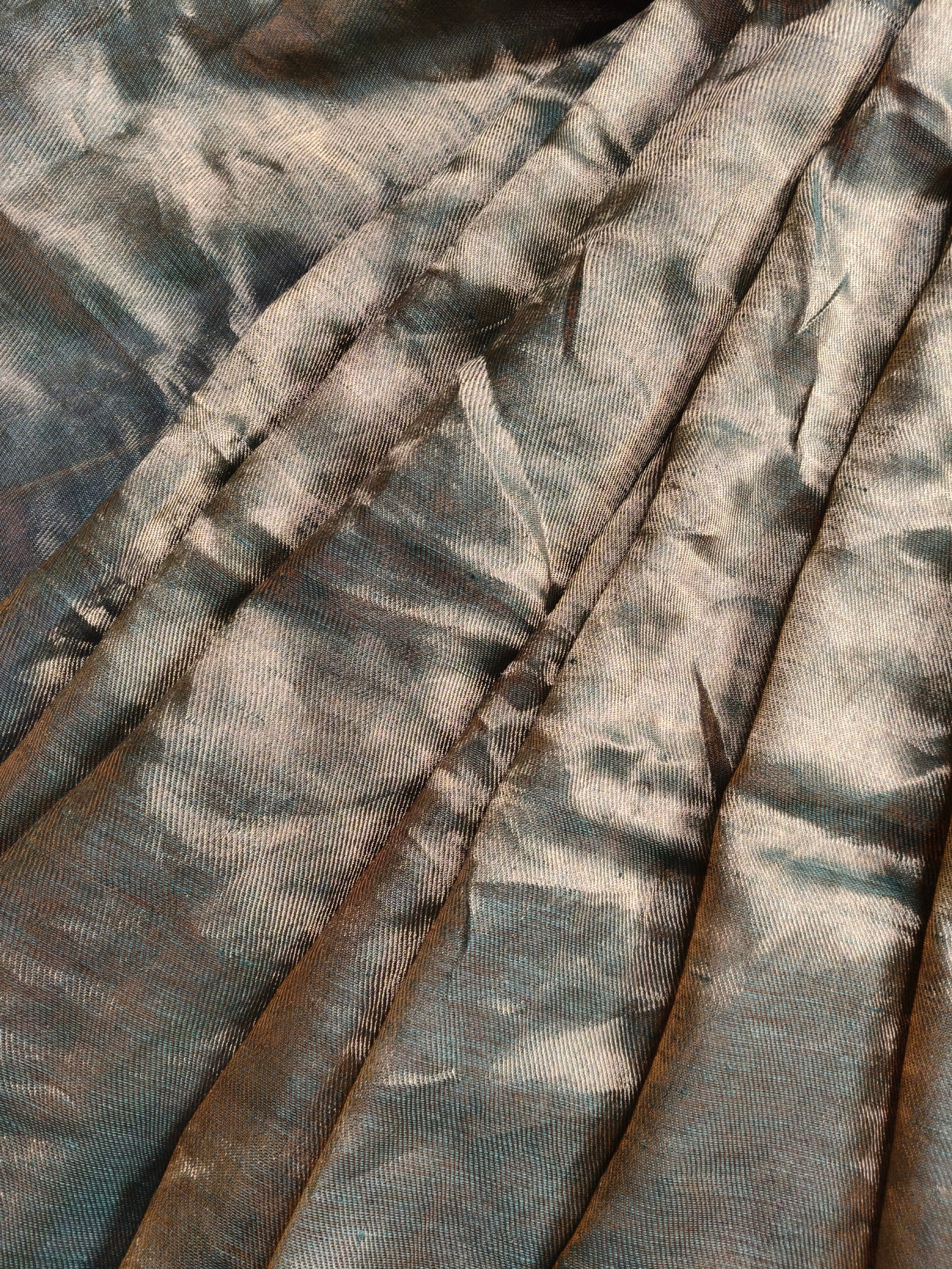DARK GREEN TWILL TISSUE PURE HANDLOOM METALLIC SAREE