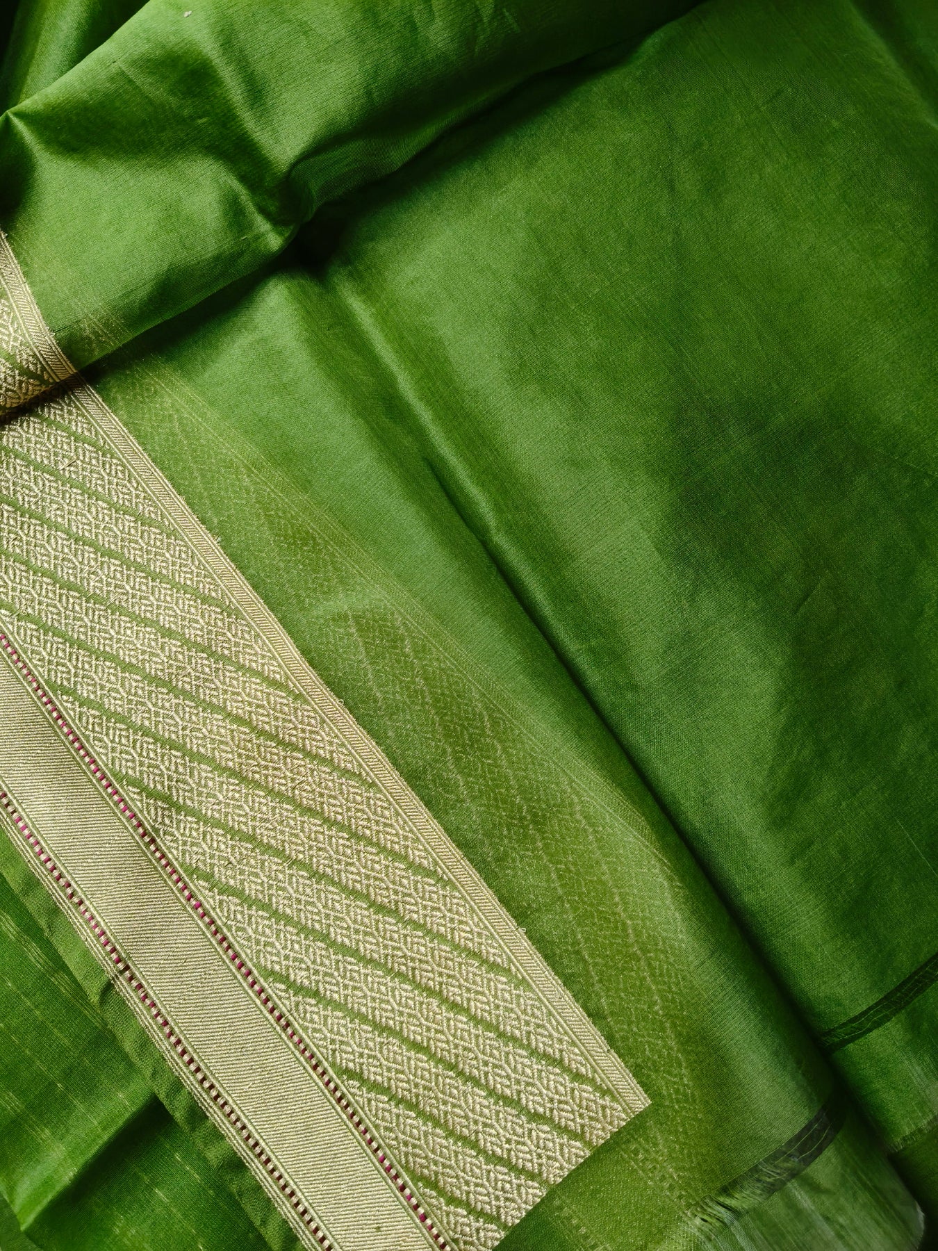 GREEN KORA COTTON REAL JARI  PURE HANDLOOM BANARASI SAREE
