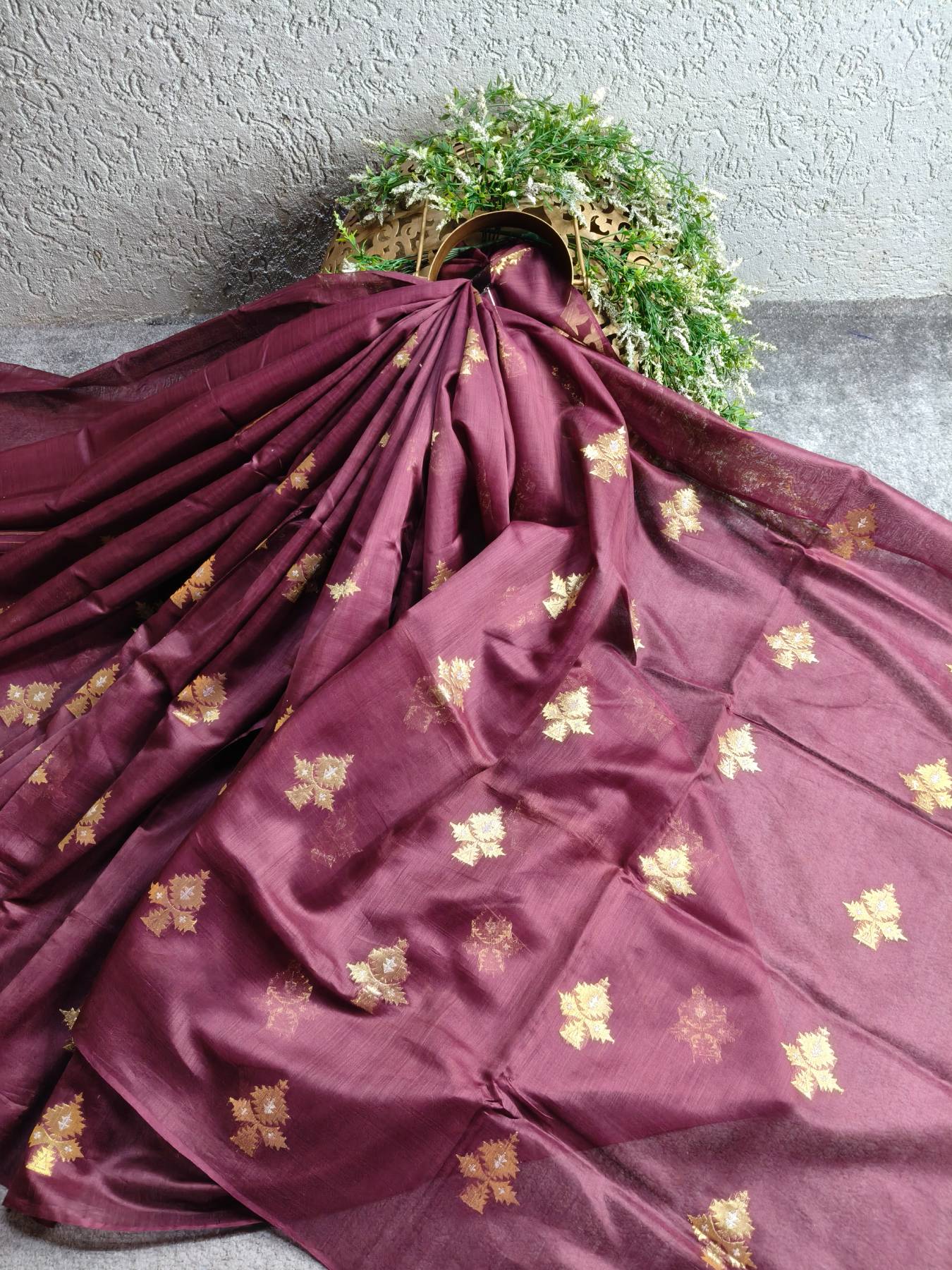 WINE COTTON REAL JARI PURE HANDLOOM BANARASI SAREE