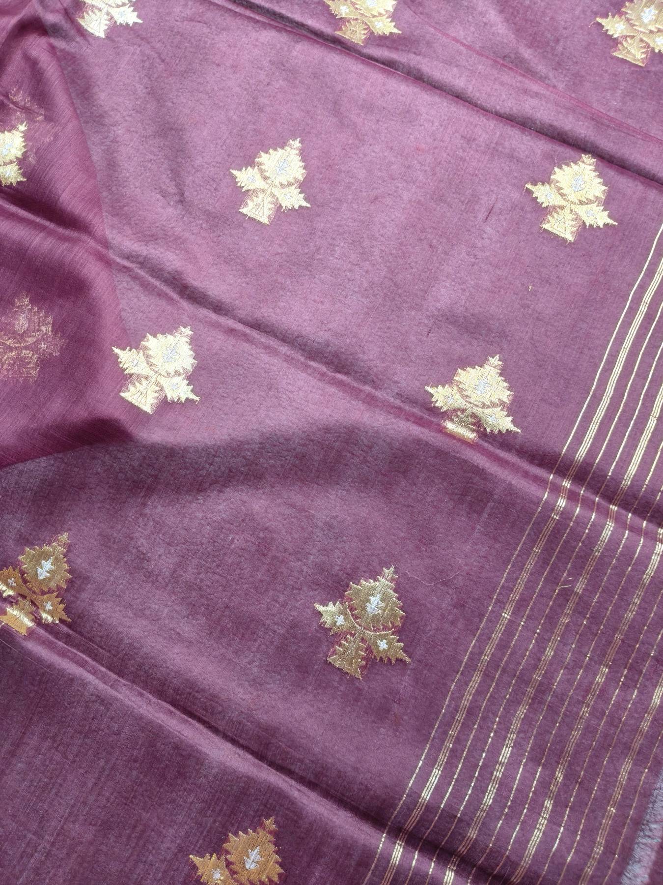WINE COTTON REAL JARI PURE HANDLOOM BANARASI SAREE