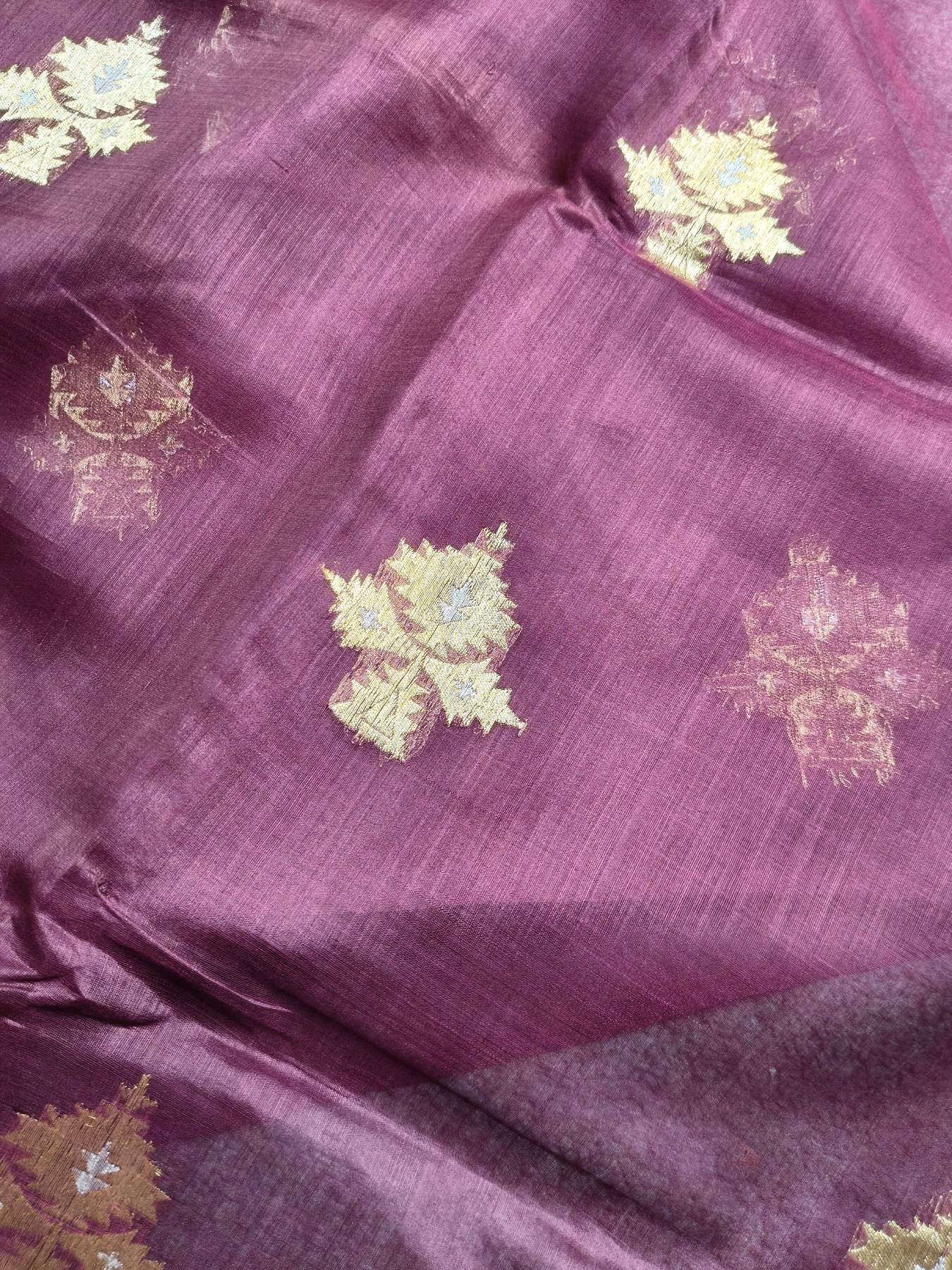 WINE COTTON REAL JARI PURE HANDLOOM BANARASI SAREE