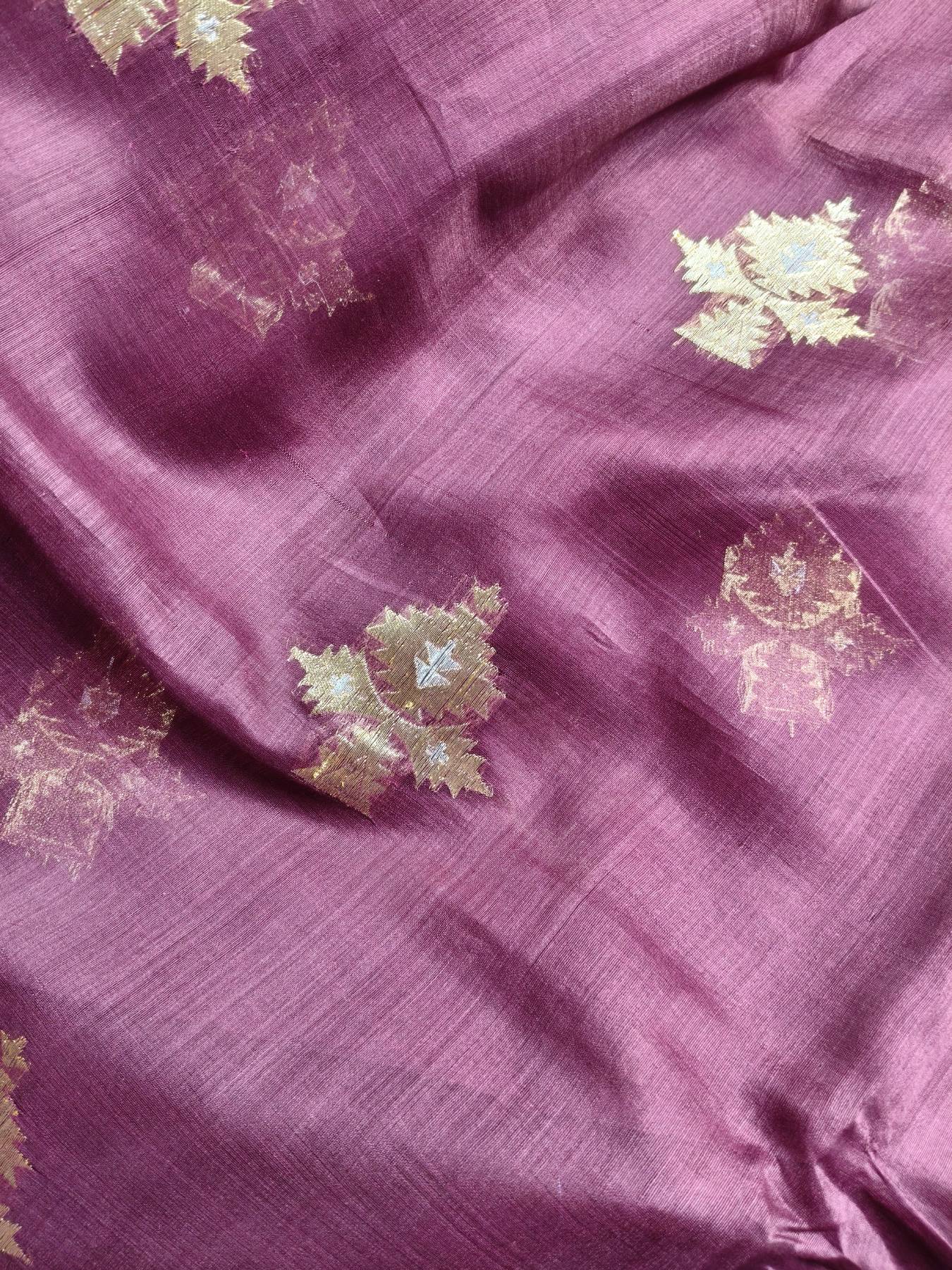 WINE COTTON REAL JARI PURE HANDLOOM BANARASI SAREE