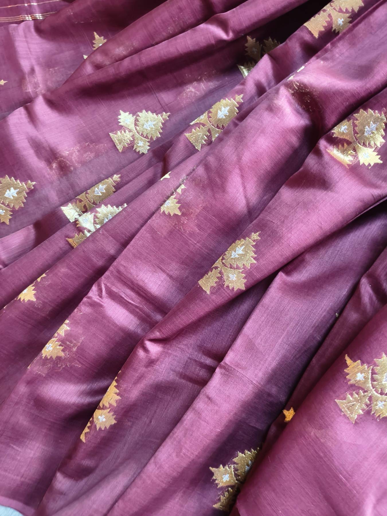 WINE COTTON REAL JARI PURE HANDLOOM BANARASI SAREE