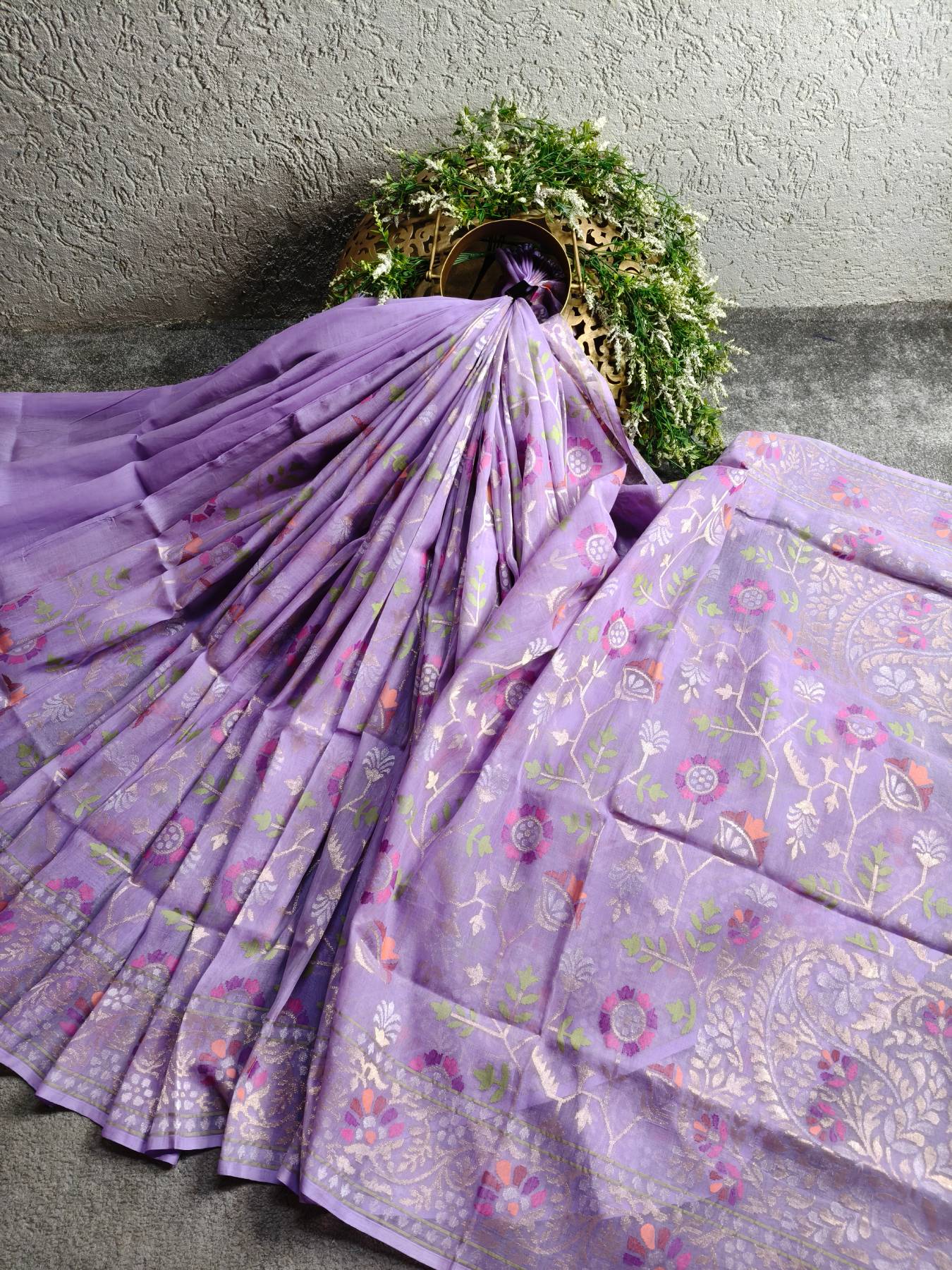 LILAC COTTON REAL JARI PURE HANDLOOM BANARASI SAREE