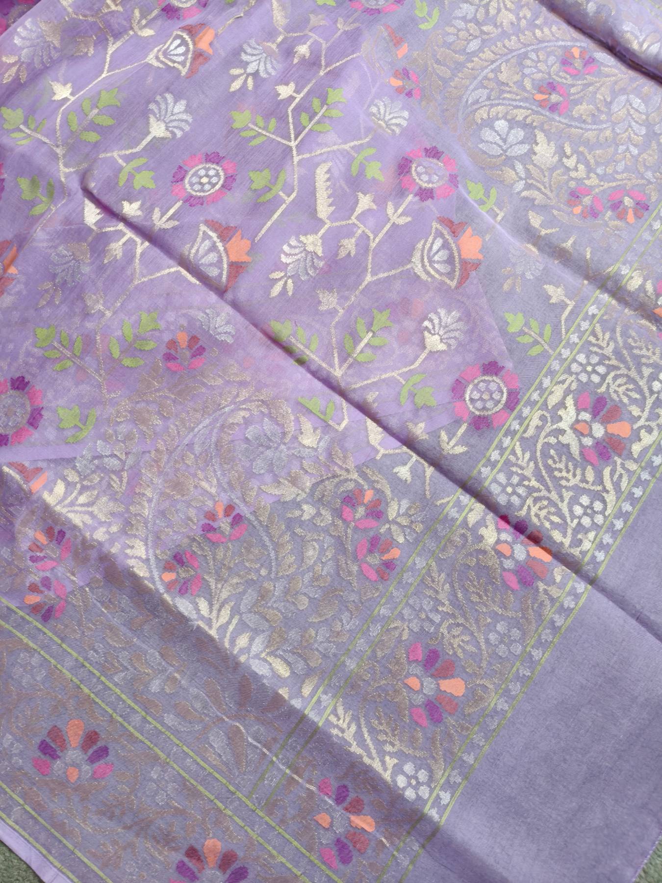 LILAC COTTON REAL JARI PURE HANDLOOM BANARASI SAREE